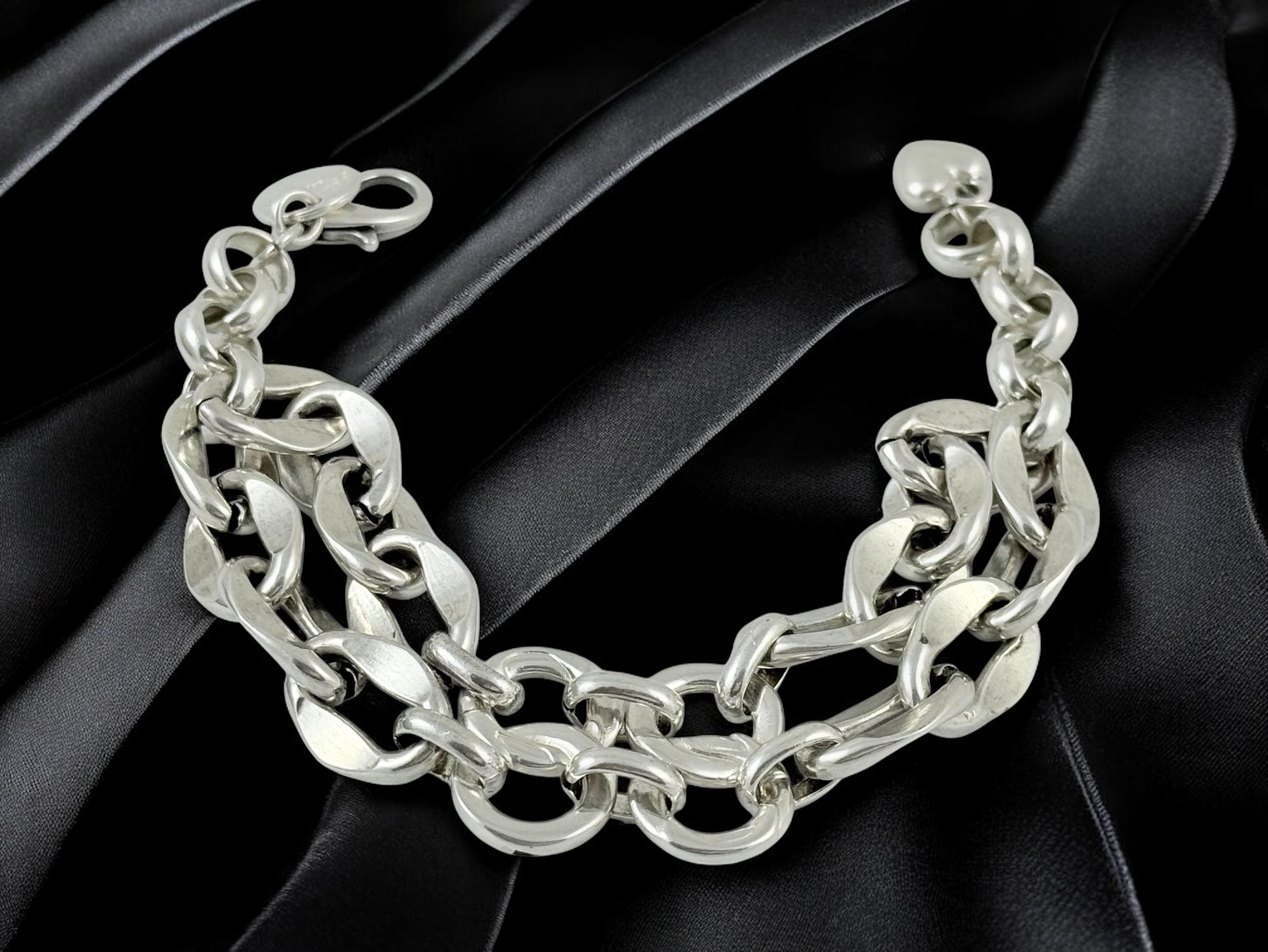 Double standard Chunky Silver chain cicle-shaped bracelet, bold link bracelet, heavyweight chain bracelet, thick bracelet, uno de 50 style,
