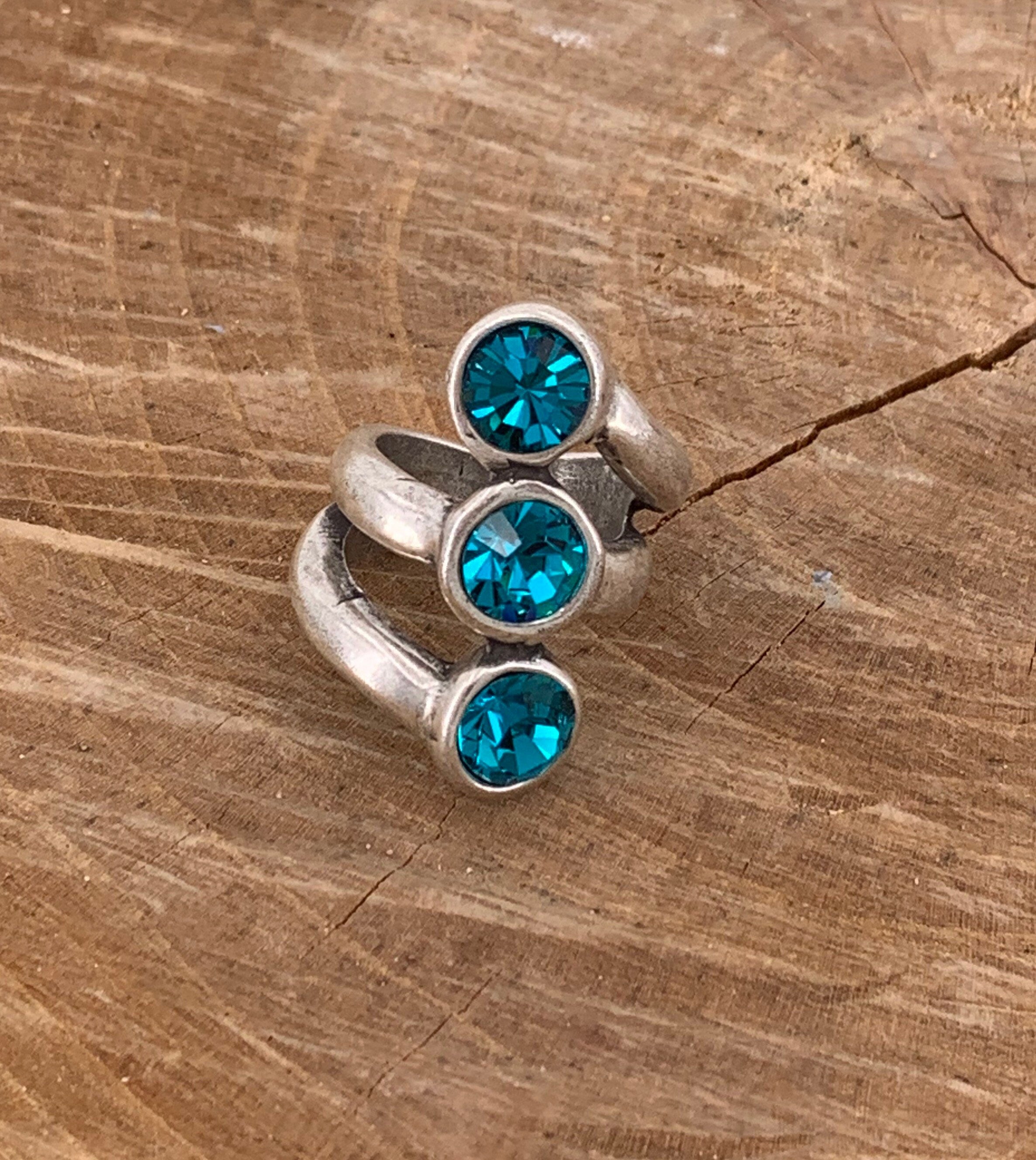 Triple layer wide and chunky silver ring with swarovski crystals, catching-eye statement thick brilliant ring, spectacular gift for women