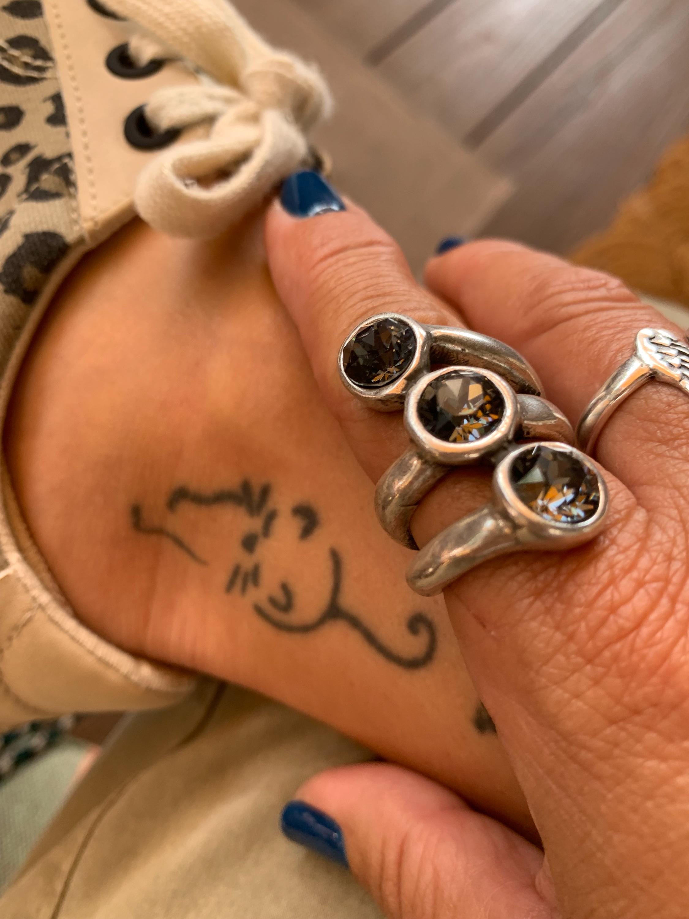 Triple layer wide and chunky silver ring with swarovski crystals, catching-eye statement thick brilliant ring, spectacular gift for women