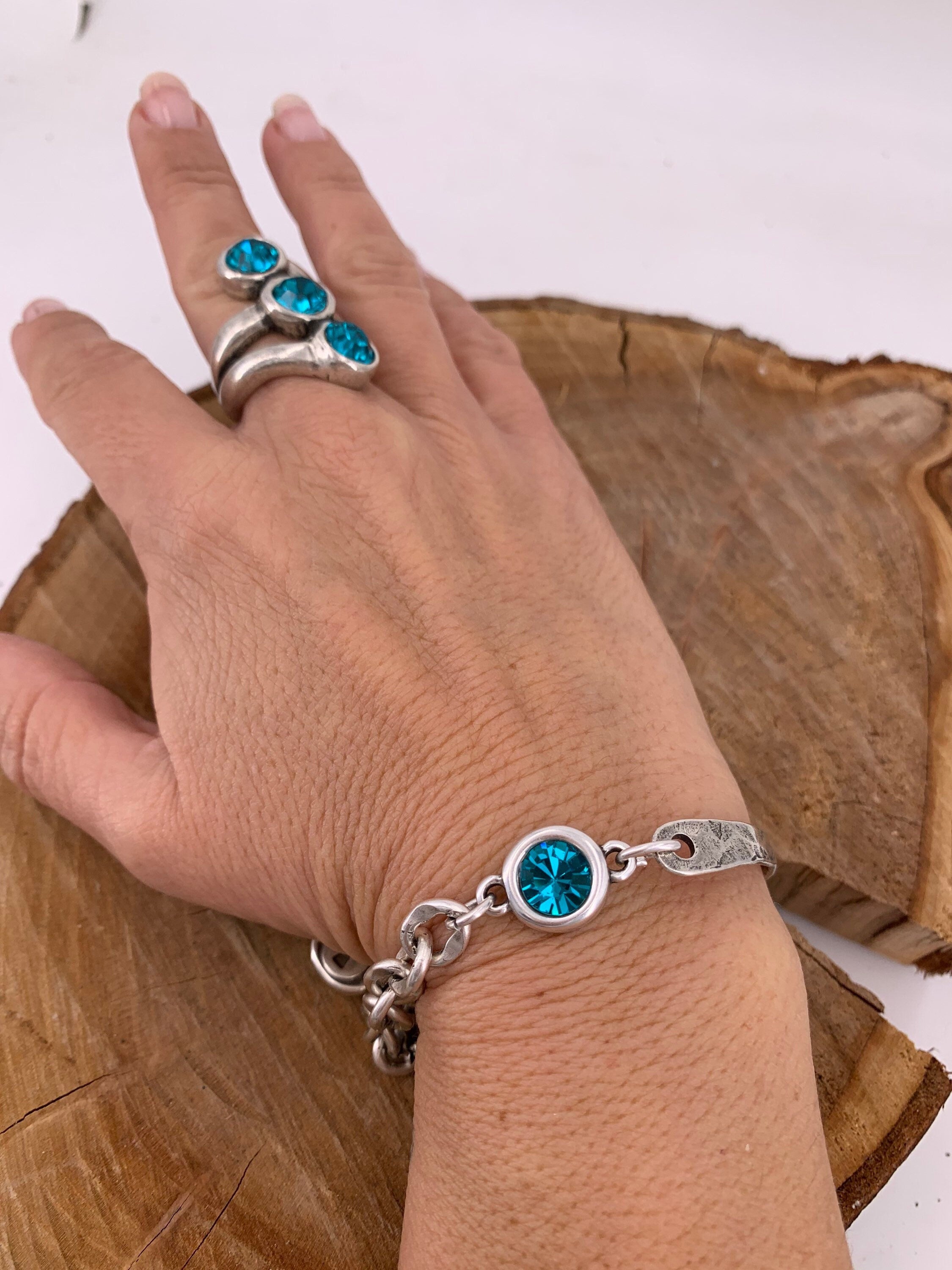 Triple layer wide and chunky silver ring with swarovski crystals, catching-eye statement thick brilliant ring, spectacular gift for women