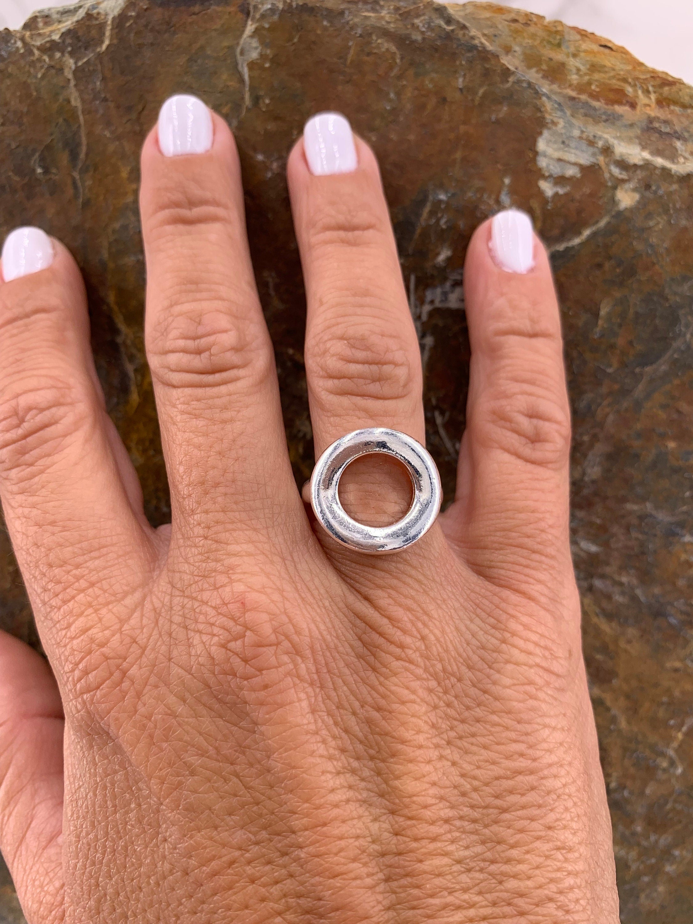 Chunky ring, Silver boho ring, engraved boho silver ring, french clasp silver ring, Statement ring,