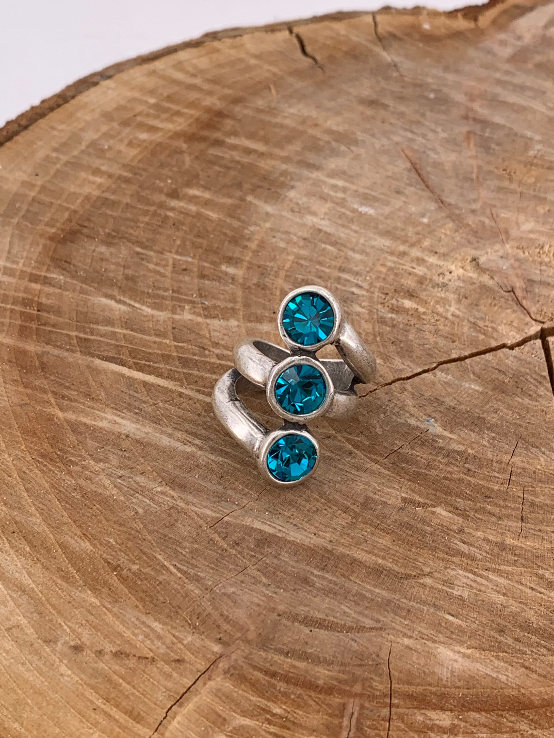 Triple layer wide and chunky silver ring with swarovski crystals, catching-eye statement thick brilliant ring, spectacular gift for women