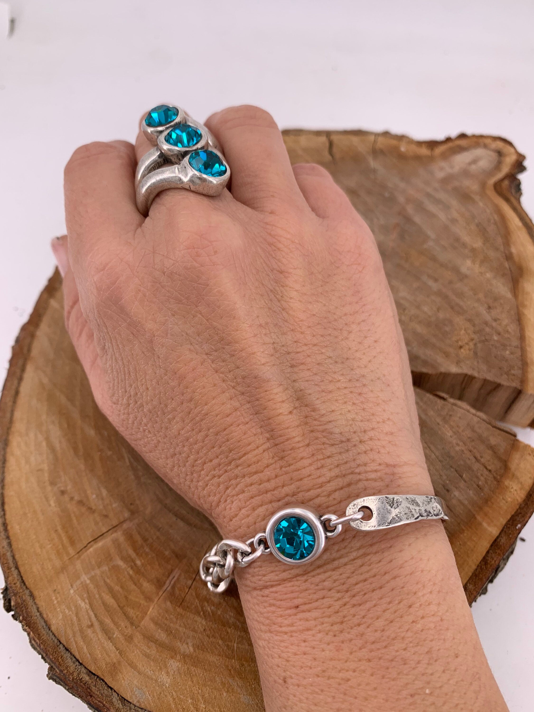 Triple layer wide and chunky silver ring with swarovski crystals, catching-eye statement thick brilliant ring, spectacular gift for women