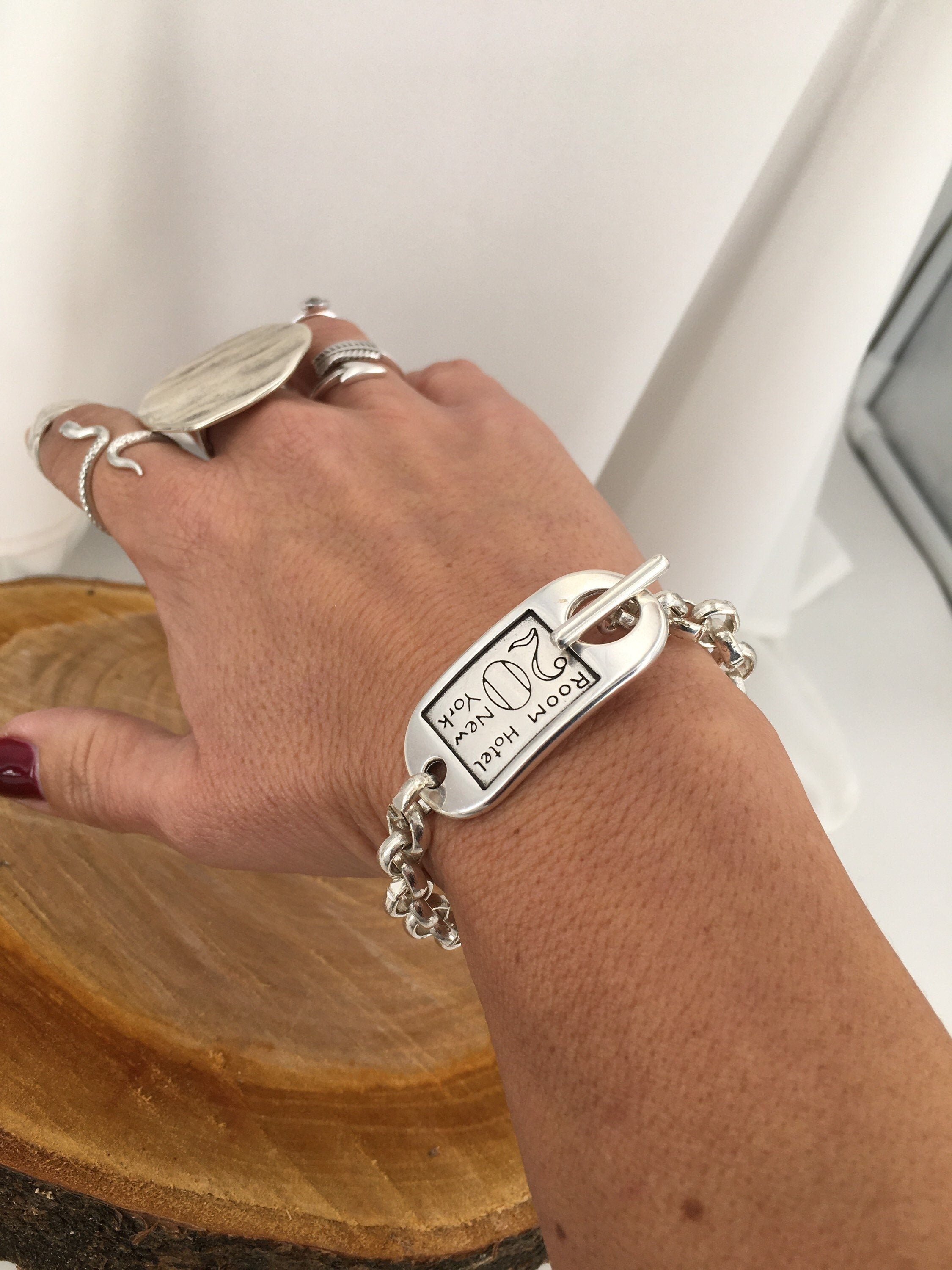 Chunky silver chain bracelet, statement bracelet, bold chain bracelet, bulky bracelet, rock bracelet, ID Toggle bracelet, gift for her,