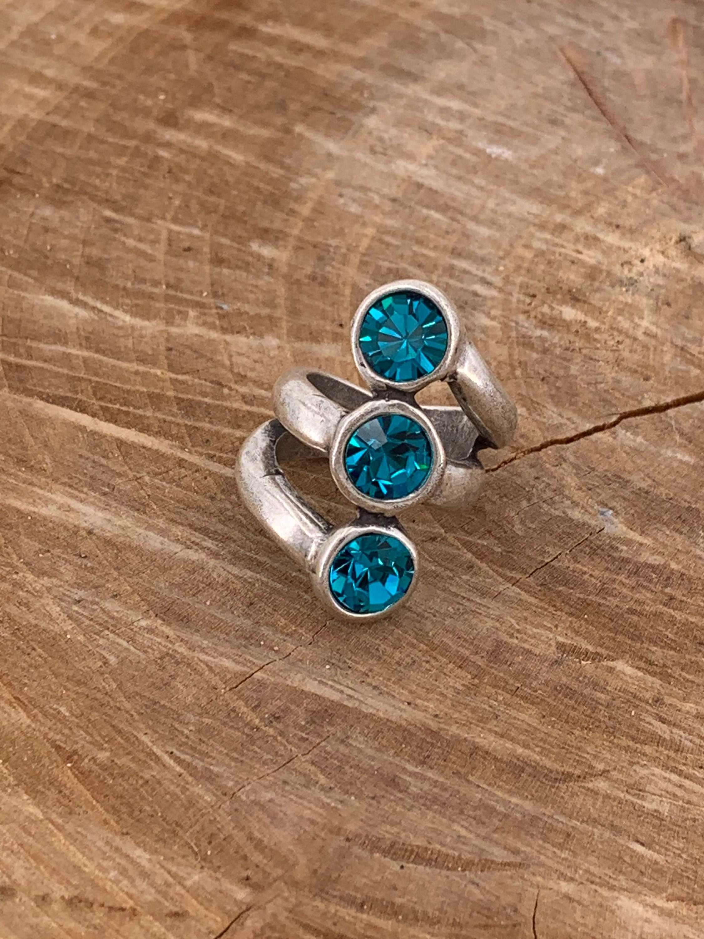 Triple layer wide and chunky silver ring with swarovski crystals, catching-eye statement thick brilliant ring, spectacular gift for women