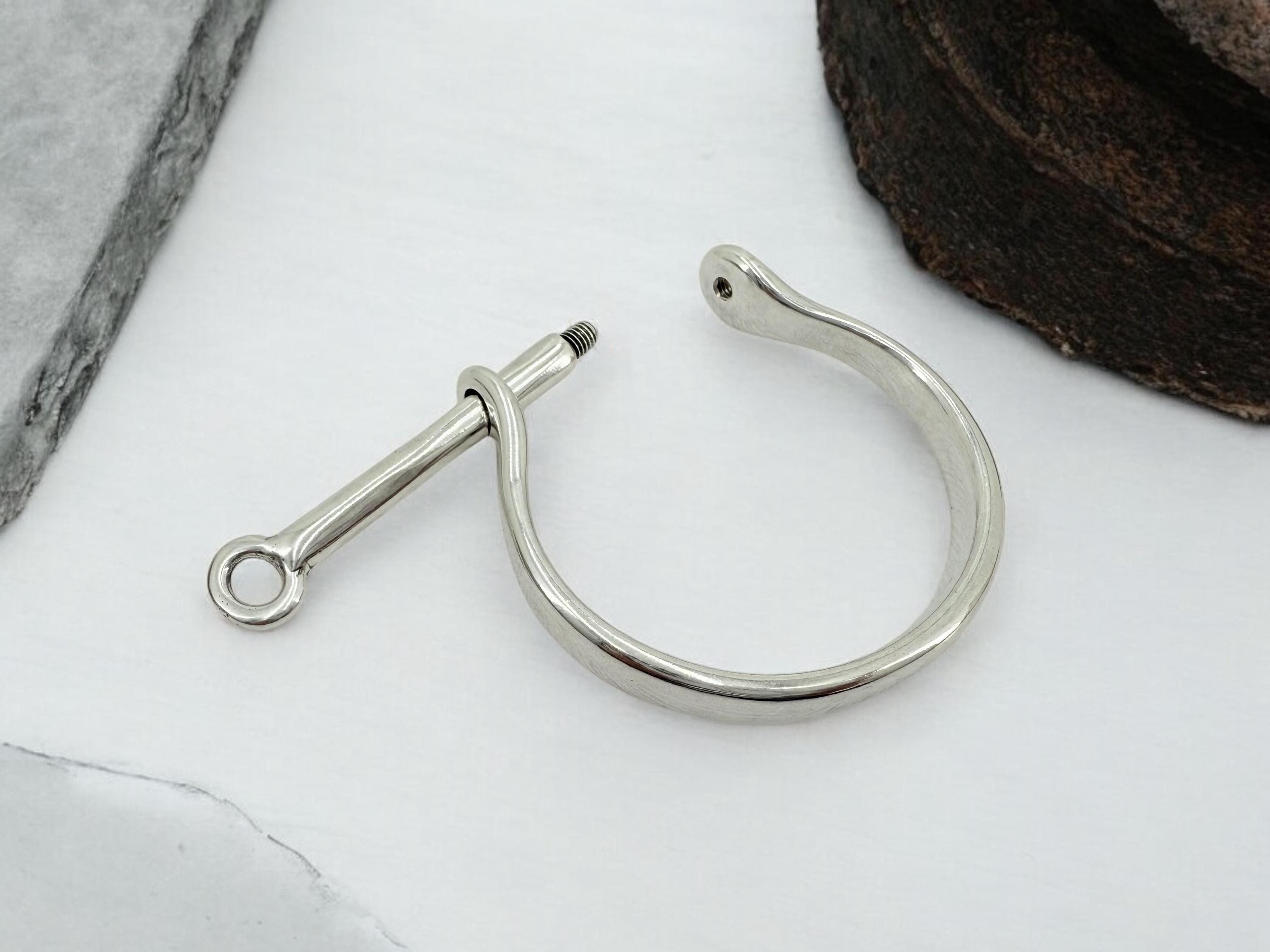Womens silver screw cuff bracelet, shackle shaped chunky bracelet with a screw, bold cuff bracelet, sturdy U shaped bracelet, padlock cuff