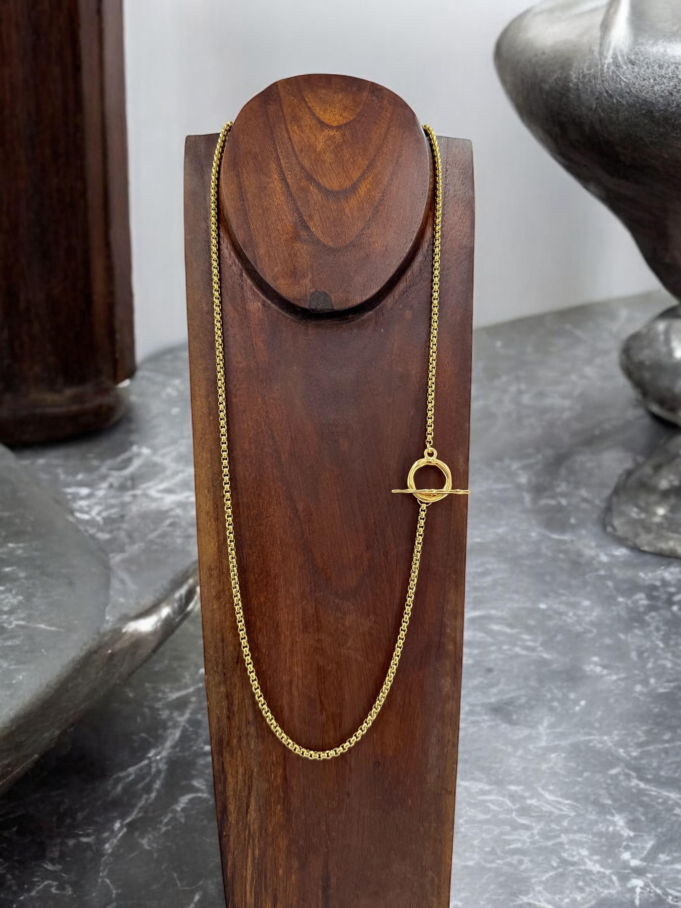 long gold chunky chain necklace, Layering gold chain necklace with toggle clasp, chunky necklace, adjustable double strand necklace, gift