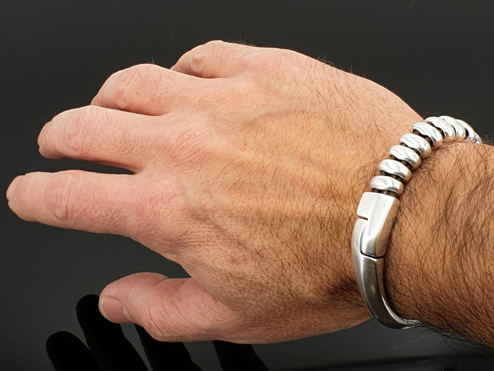 Men's silver metal heavy bracelet, men chunky bracelet, thick silver bracelet for men, striking voluminous bracelet, unique men gift idea