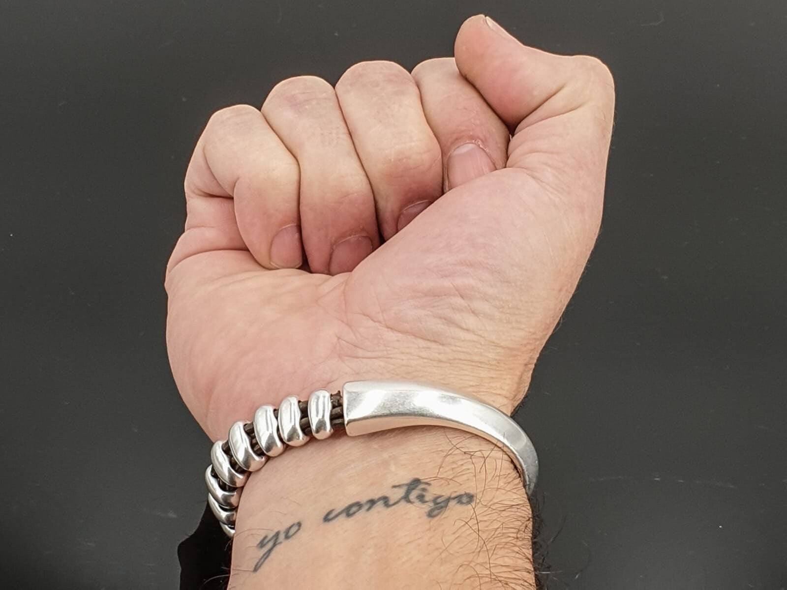 Men's silver metal heavy bracelet, men chunky bracelet, thick silver bracelet for men, striking voluminous bracelet, unique men gift idea