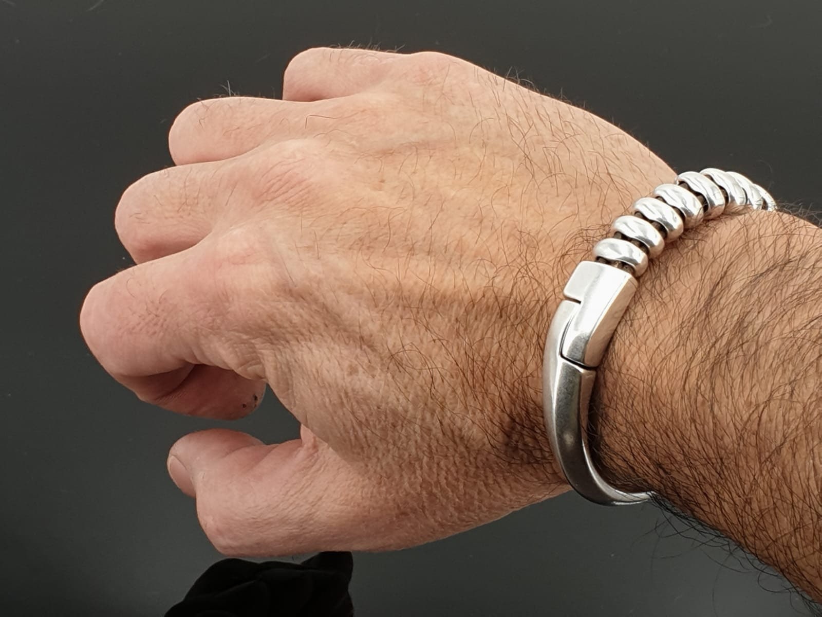 Men's silver metal heavy bracelet, men chunky bracelet, thick silver bracelet for men, striking voluminous bracelet, unique men gift idea