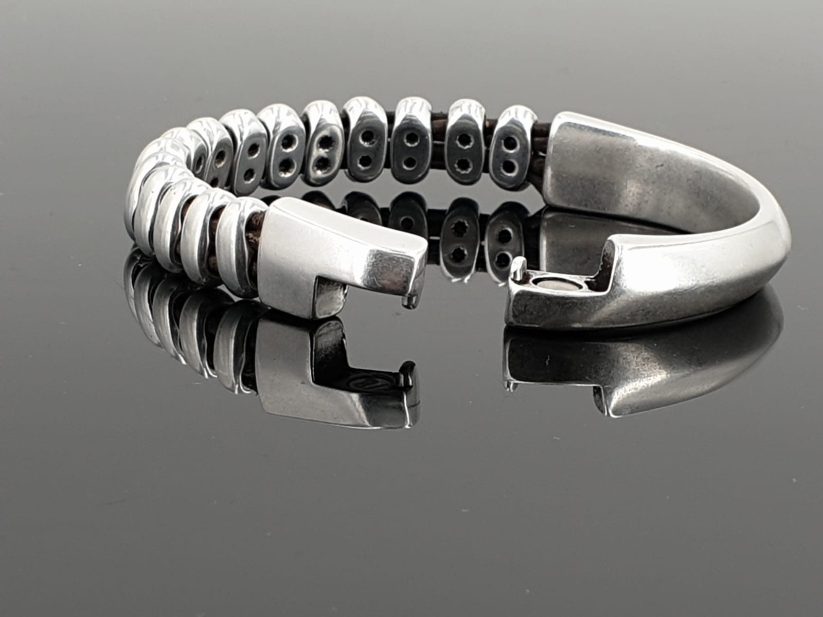 Men's silver metal heavy bracelet, men chunky bracelet, thick silver bracelet for men, striking voluminous bracelet, unique men gift idea
