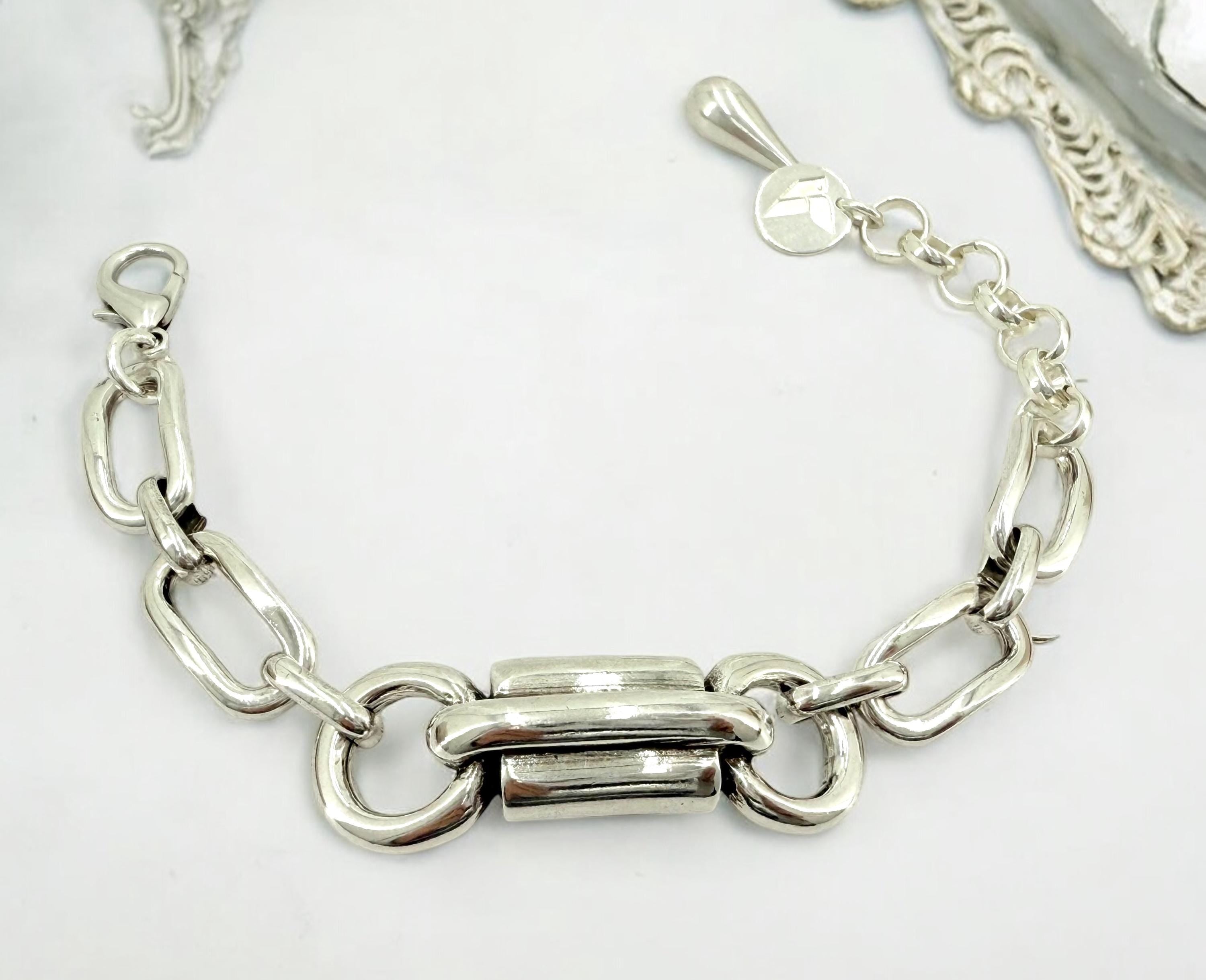 Chunky silver bracelet, bold link bracelet, thick chain bracelet, statement boho bracelet, uno de 50 style, bracelet, women birthday gift