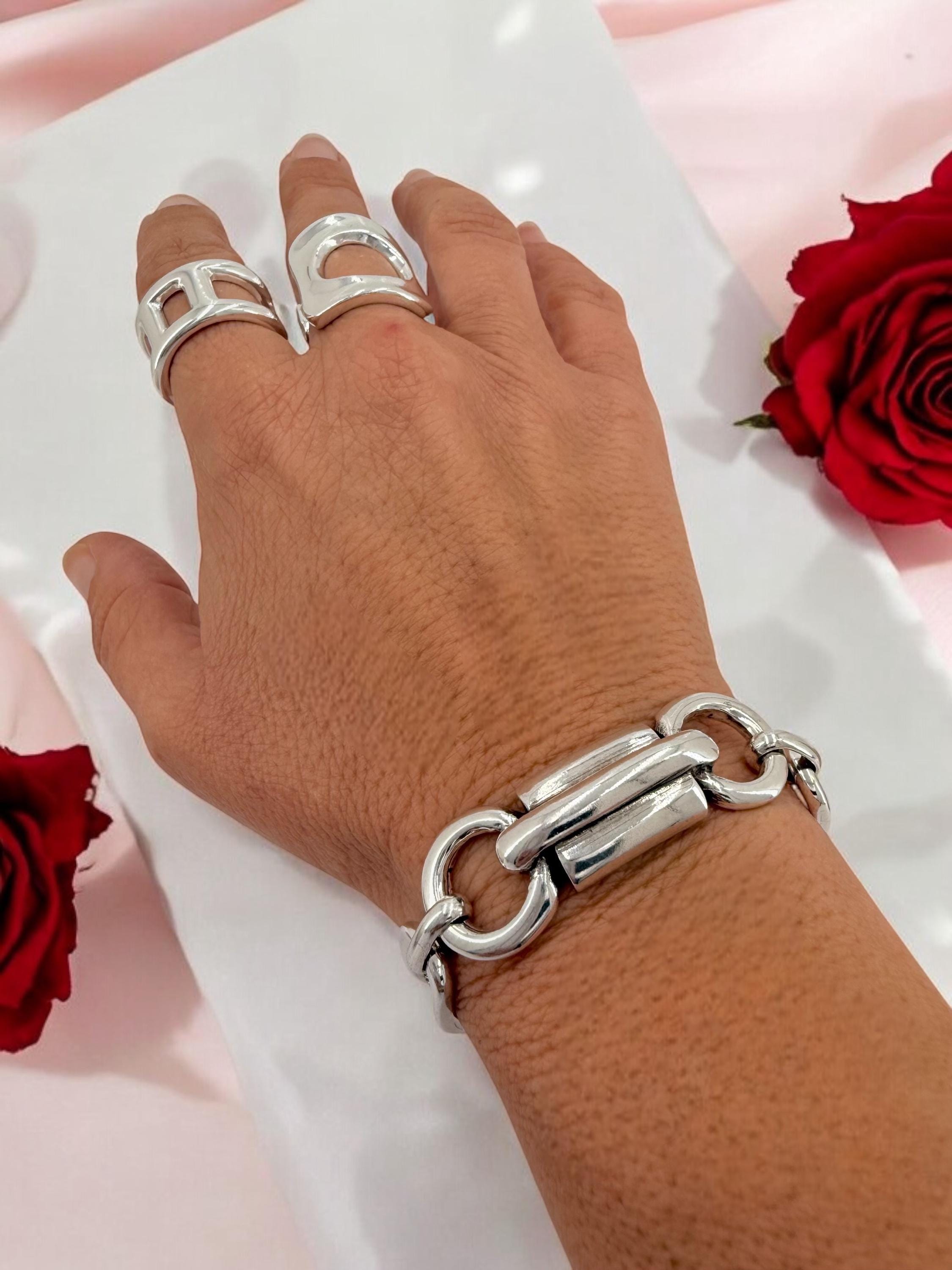 Chunky silver bracelet, bold link bracelet, thick chain bracelet, statement boho bracelet, uno de 50 style, bracelet, women birthday gift