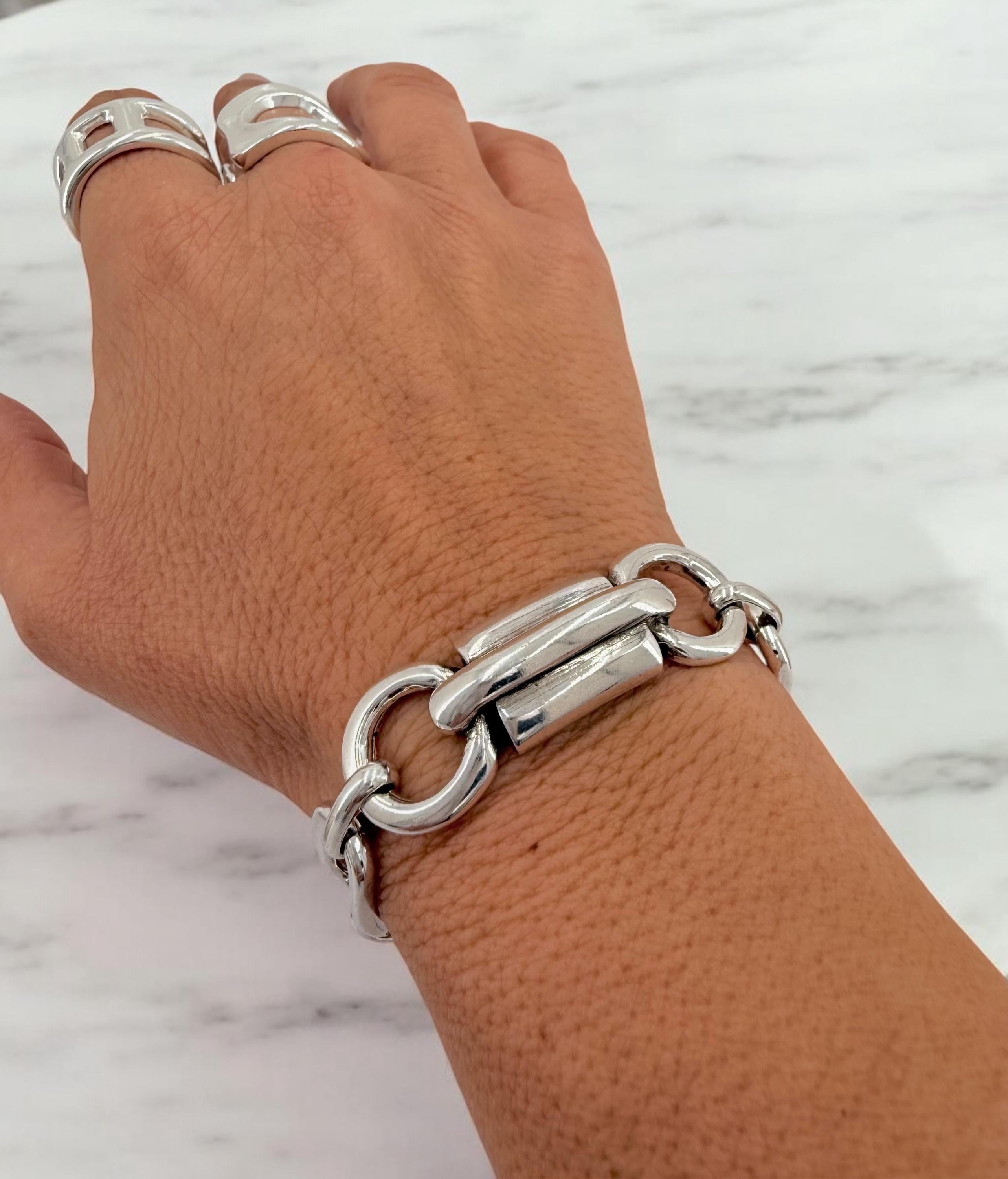 Chunky silver bracelet, bold link bracelet, thick chain bracelet, statement boho bracelet, uno de 50 style, bracelet, women birthday gift