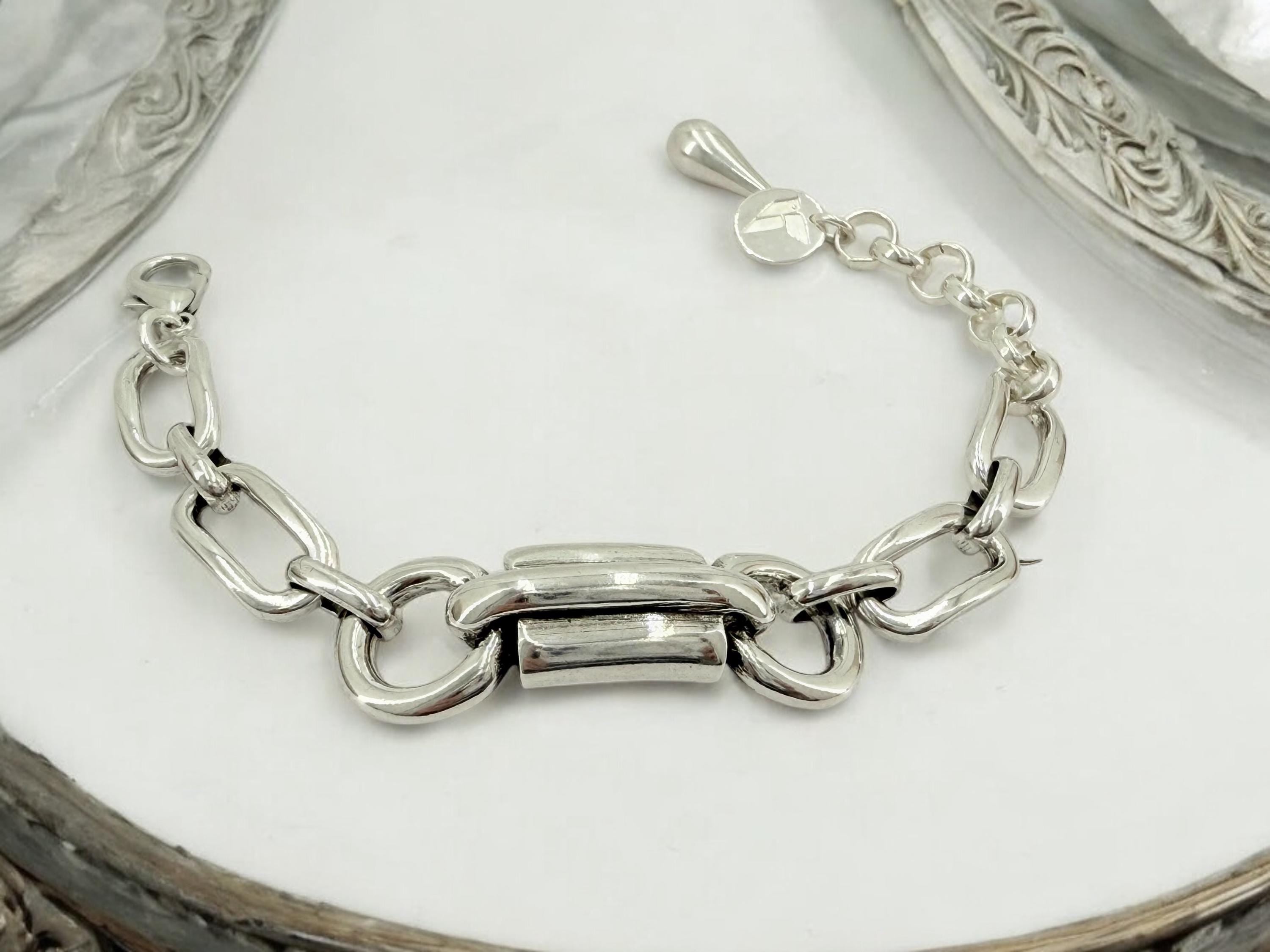 Chunky silver bracelet, bold link bracelet, thick chain bracelet, statement boho bracelet, uno de 50 style, bracelet, women birthday gift