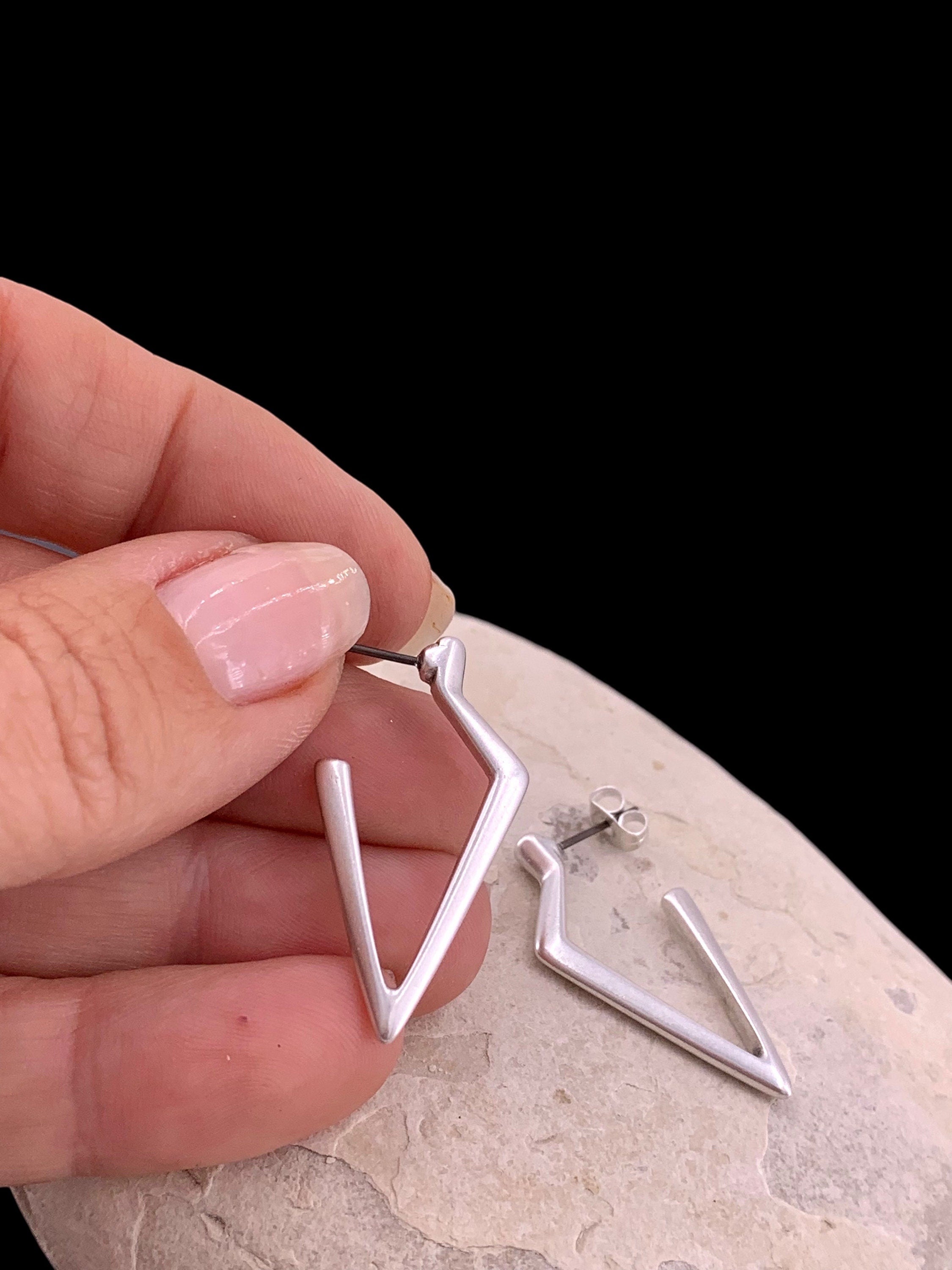 Geometric silver hoop earrings, dropped silver earrings, dangle earrings, statement long earrings, gift for women, original earrings