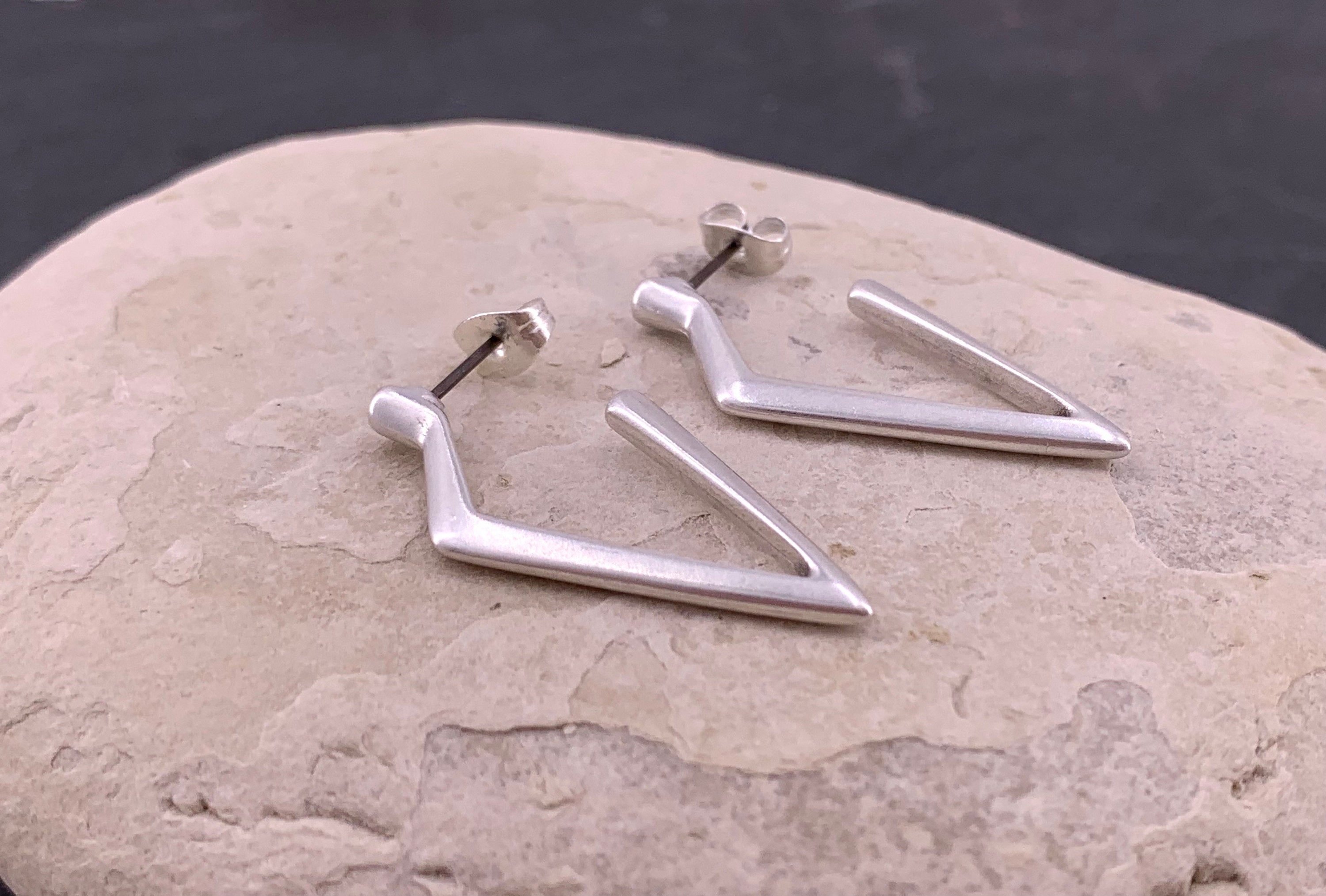 Geometric silver hoop earrings, dropped silver earrings, dangle earrings, statement long earrings, gift for women, original earrings