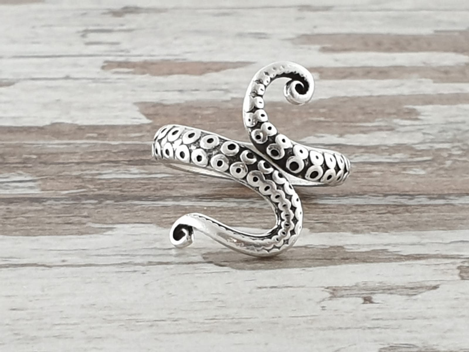 Sterling silver or 24k gold plated octopus ring, kraken wrap ring, open band adjustable kraken tentacle bohemian ring, unisex gift, modern