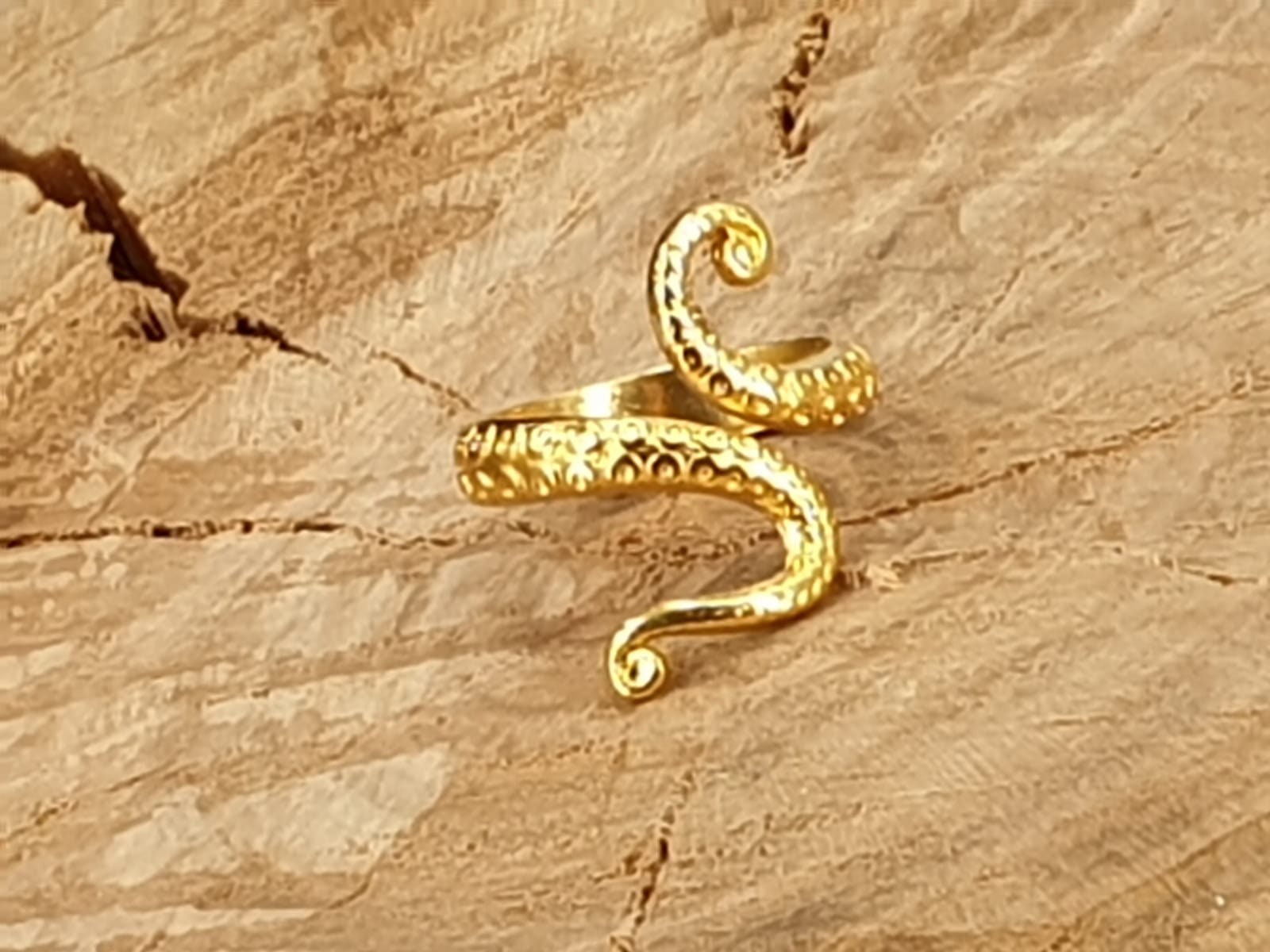 Sterling silver or 24k gold plated octopus ring, kraken wrap ring, open band adjustable kraken tentacle bohemian ring, unisex gift, modern