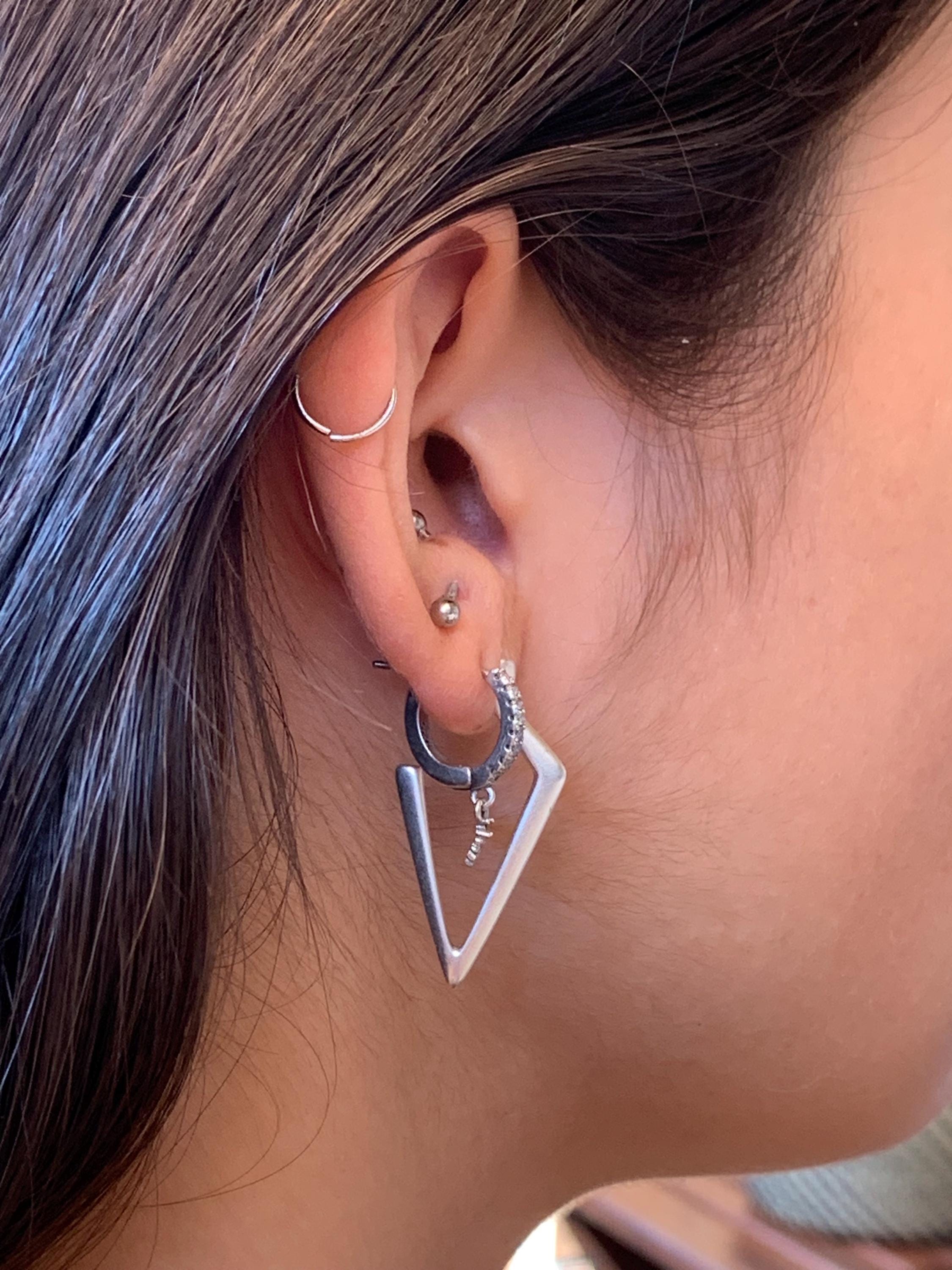 Geometric silver hoop earrings, dropped silver earrings, dangle earrings, statement long earrings, gift for women, original earrings