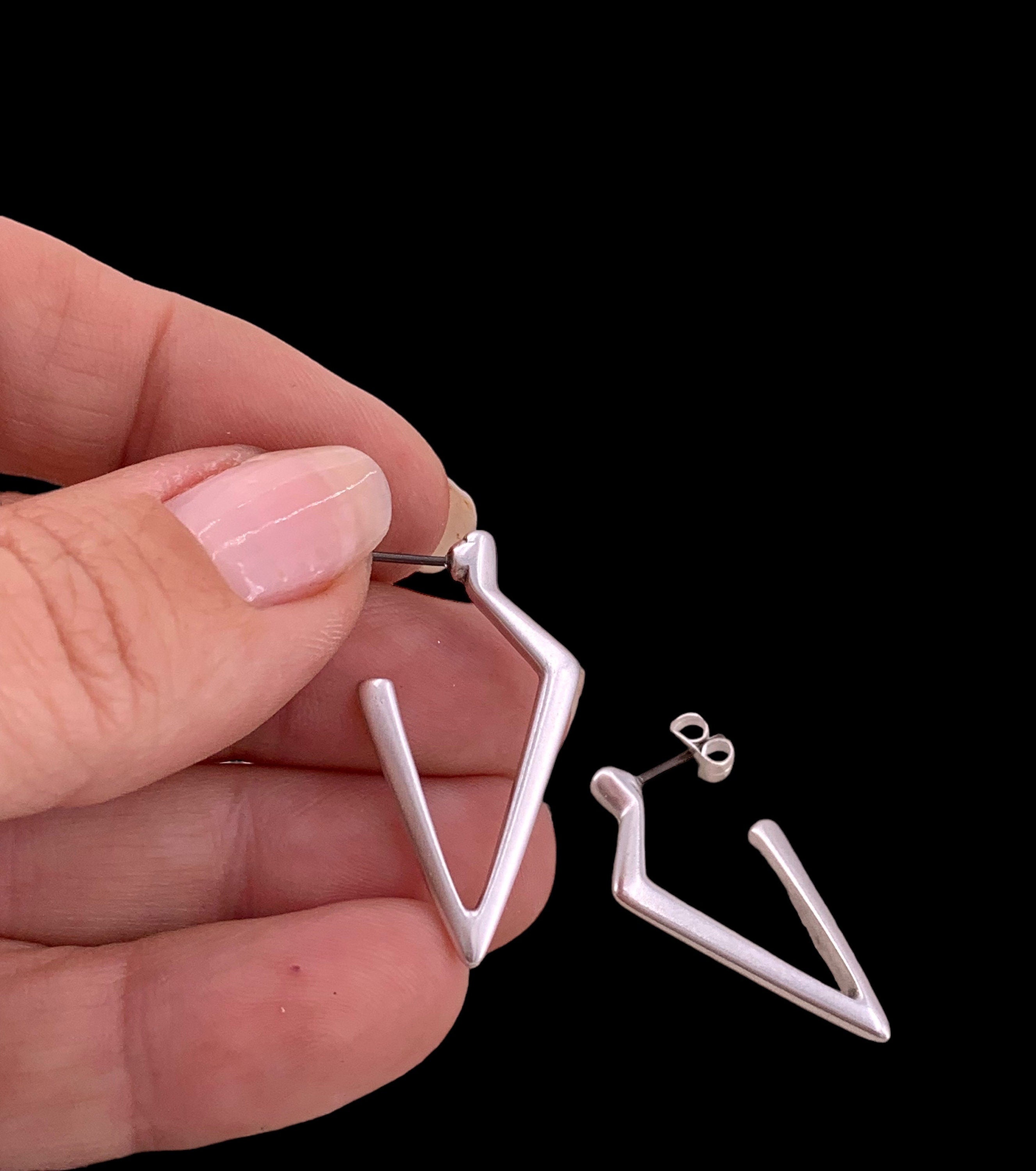 Geometric silver hoop earrings, dropped silver earrings, dangle earrings, statement long earrings, gift for women, original earrings