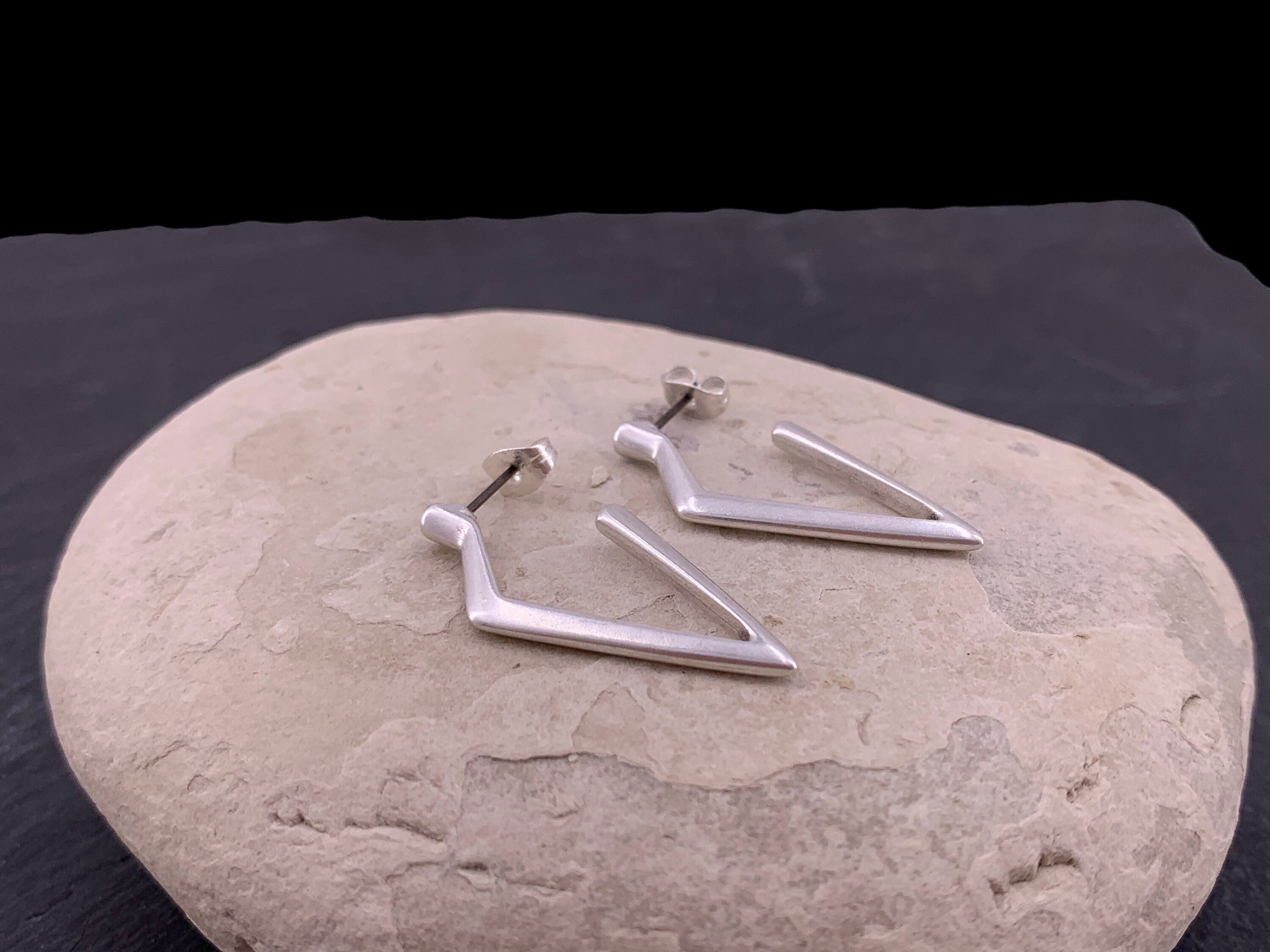 Geometric silver hoop earrings, dropped silver earrings, dangle earrings, statement long earrings, gift for women, original earrings