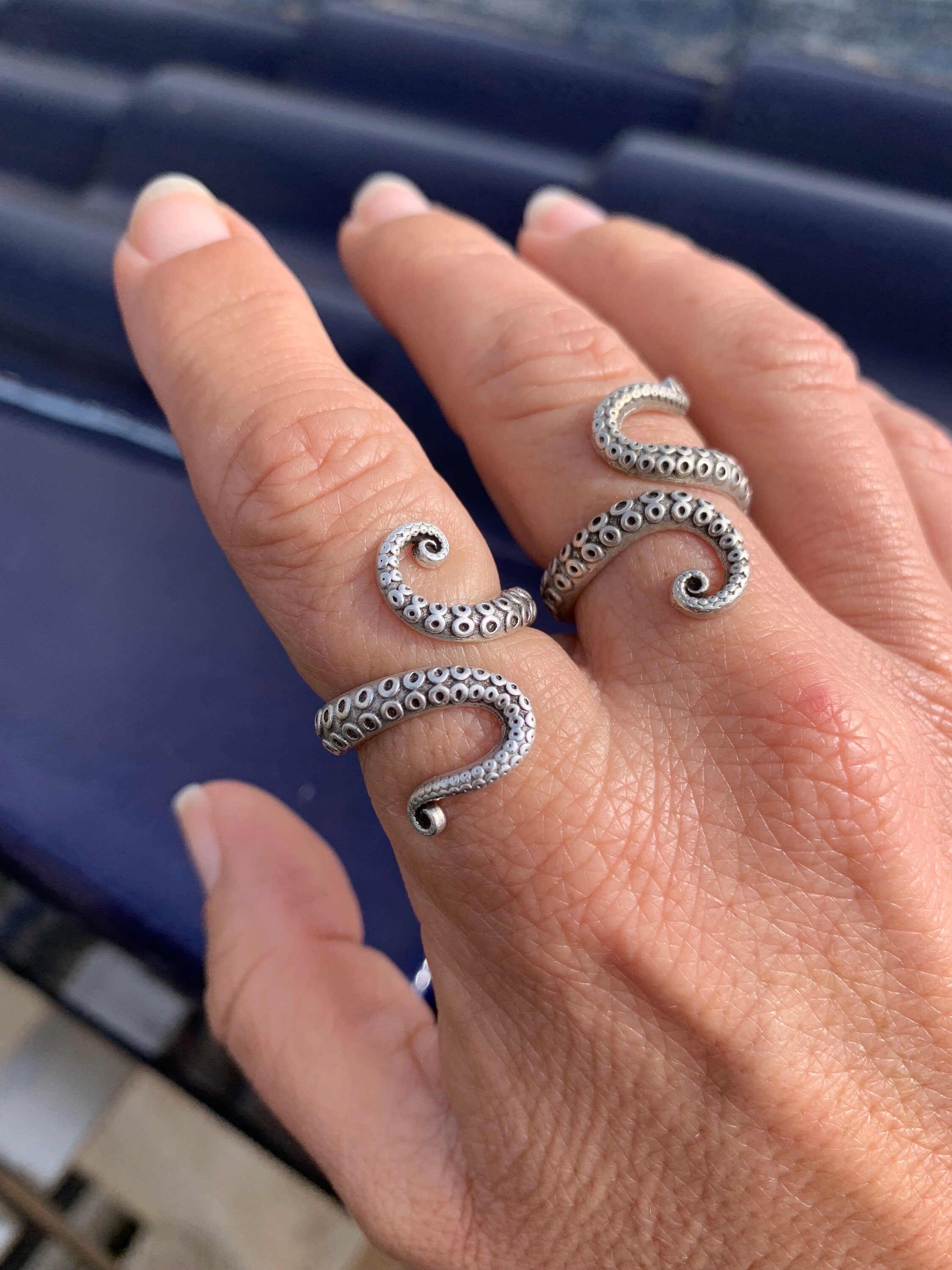 Sterling silver or 24k gold plated octopus ring, kraken wrap ring, open band adjustable kraken tentacle bohemian ring, unisex gift, modern