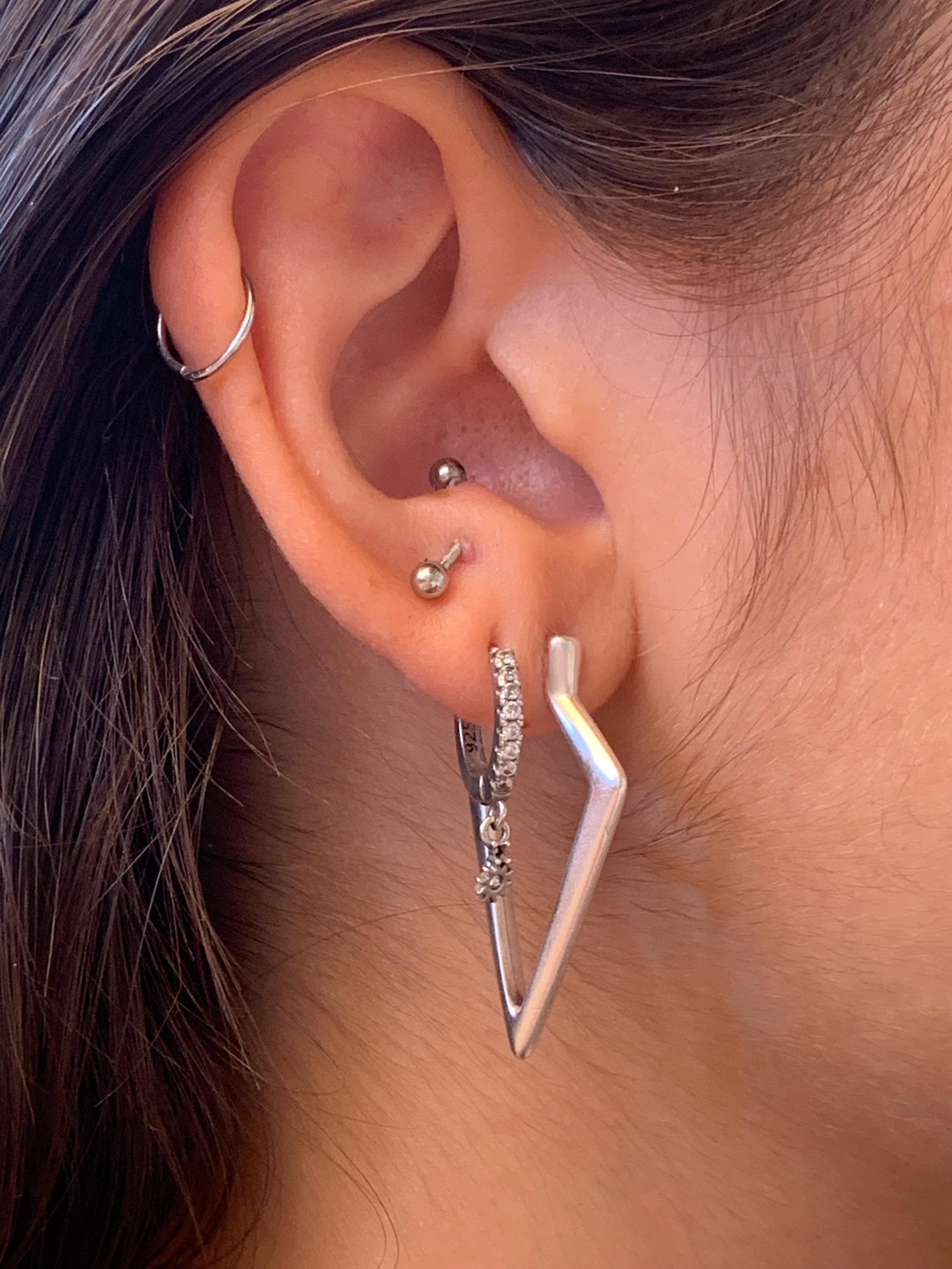 Geometric silver hoop earrings, dropped silver earrings, dangle earrings, statement long earrings, gift for women, original earrings