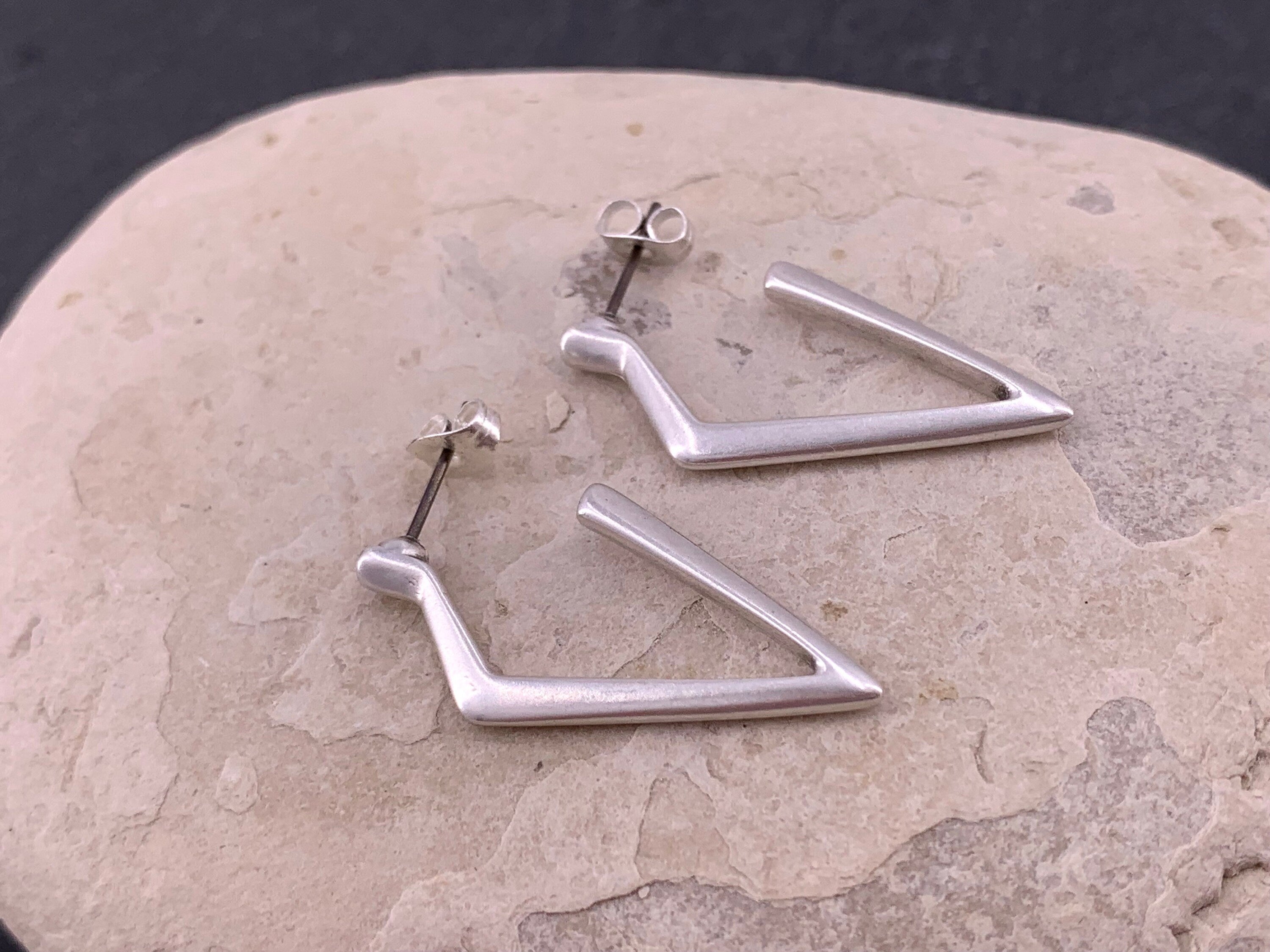 Geometric silver hoop earrings, dropped silver earrings, dangle earrings, statement long earrings, gift for women, original earrings