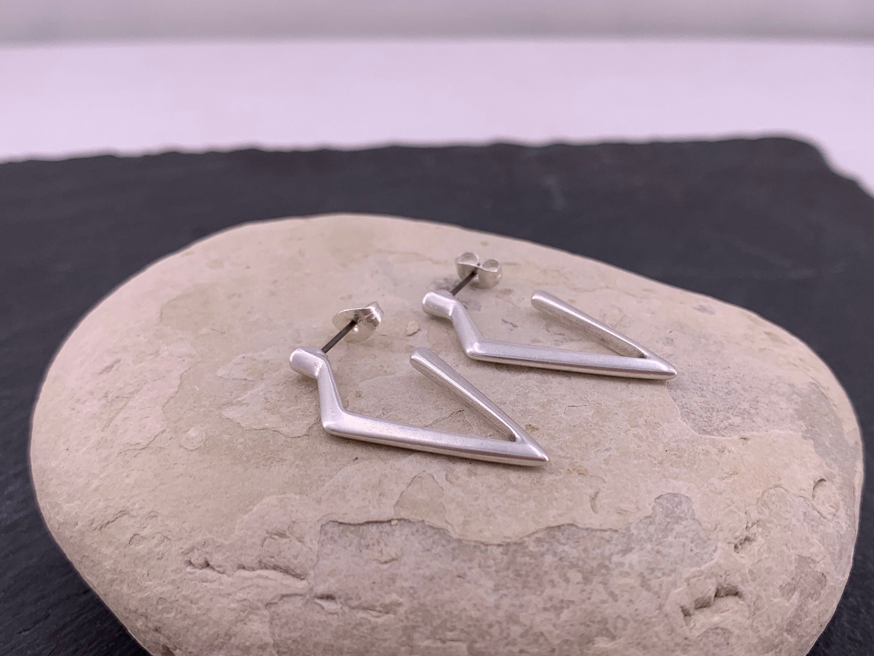 Geometric silver hoop earrings, dropped silver earrings, dangle earrings, statement long earrings, gift for women, original earrings