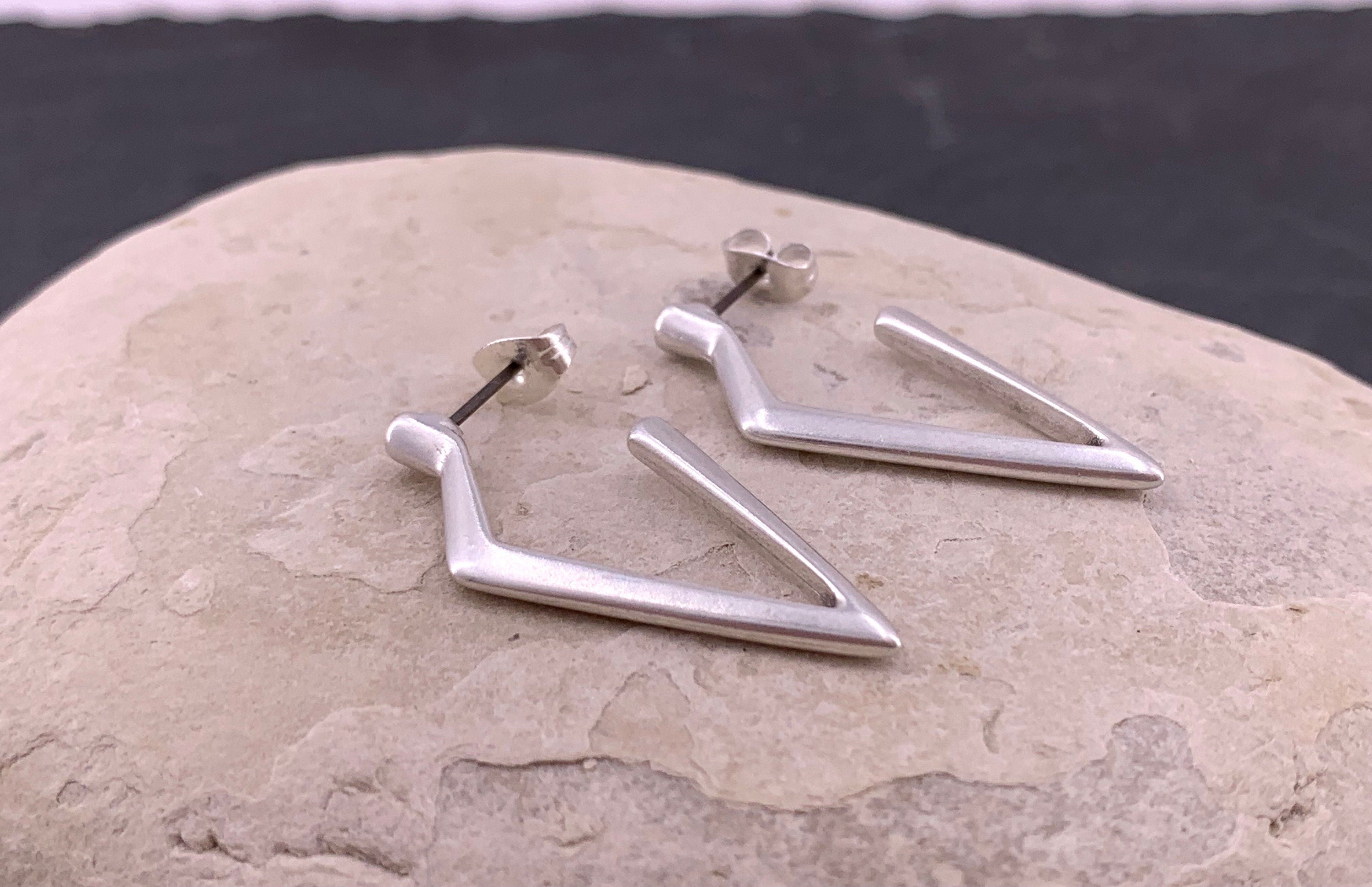 Geometric silver hoop earrings, dropped silver earrings, dangle earrings, statement long earrings, gift for women, original earrings