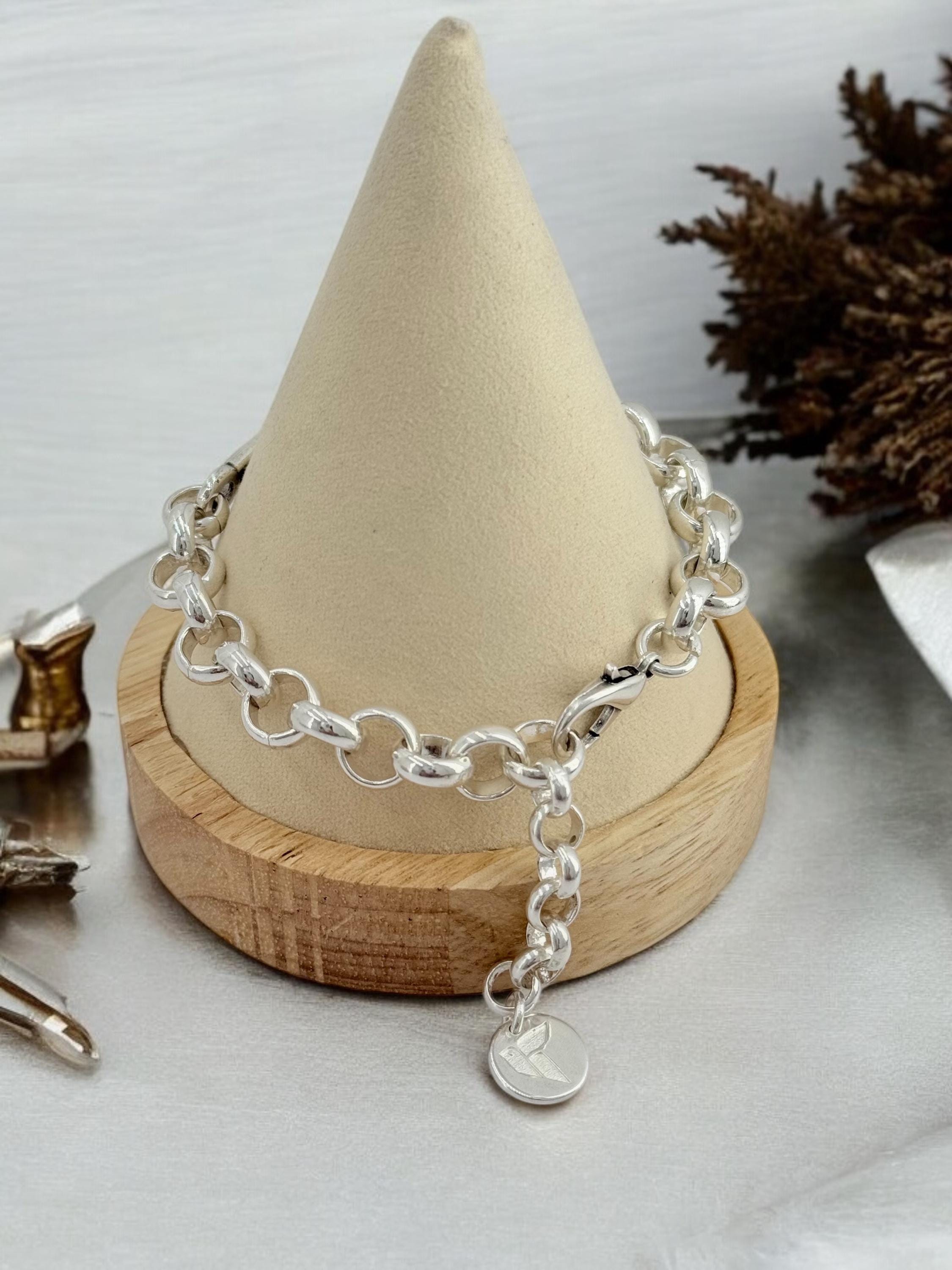 Central cross silver plated rolo chain chunky bracelet - handmade jewelry