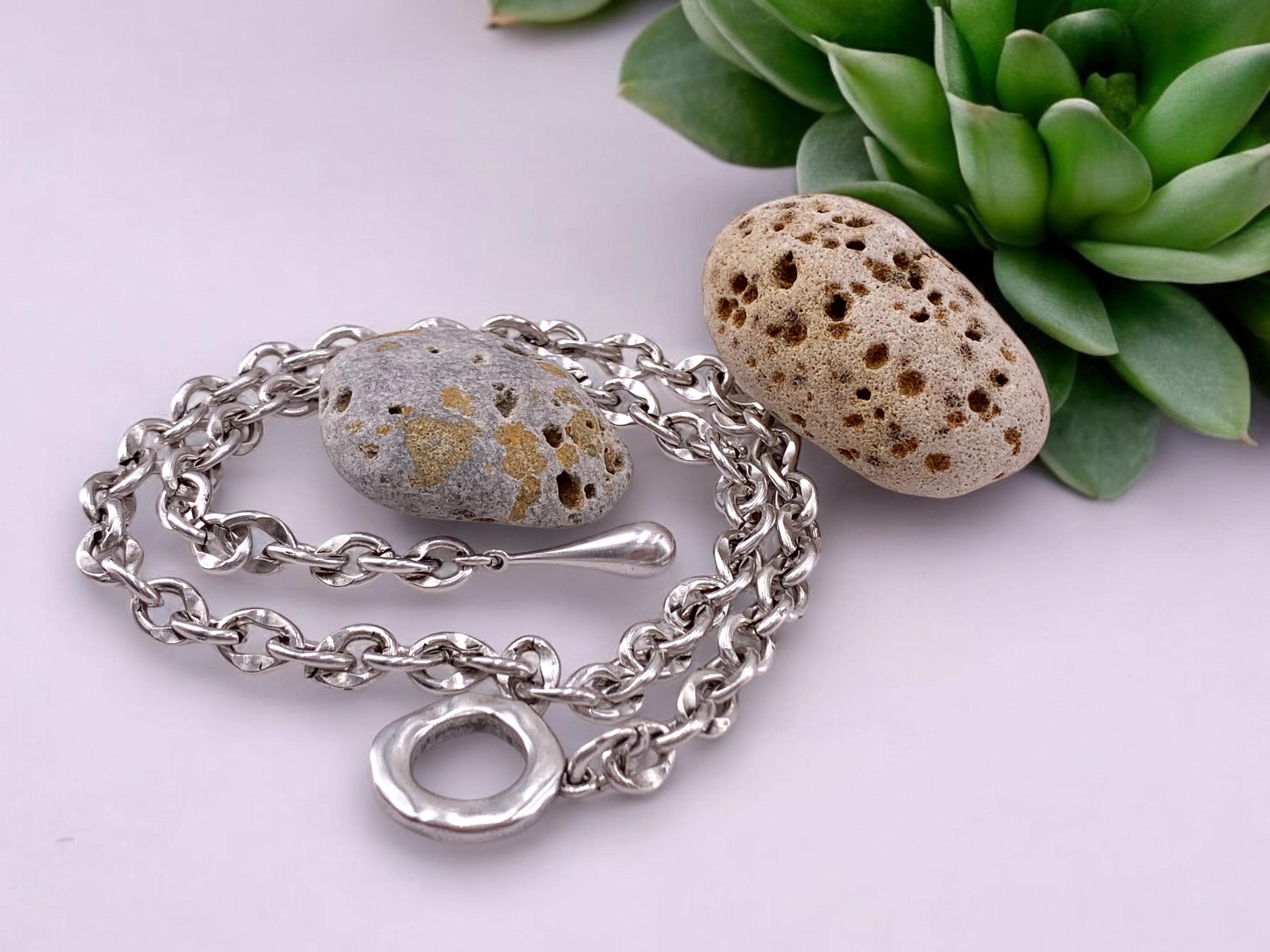 Silver chain Y necklace , chunky chain silver lariat necklace, teardrop pendant layering necklace, uno de 50 style, chunky adjustable choker