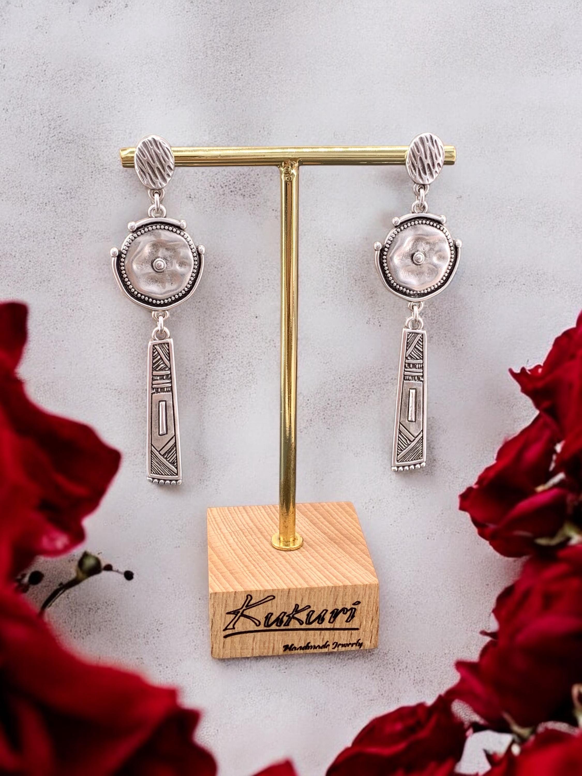 Ethnic long earrings, silver tribal earrings, statement earrings, chunky silver earrings, engraved earrings, drop earrings, dangle earrings