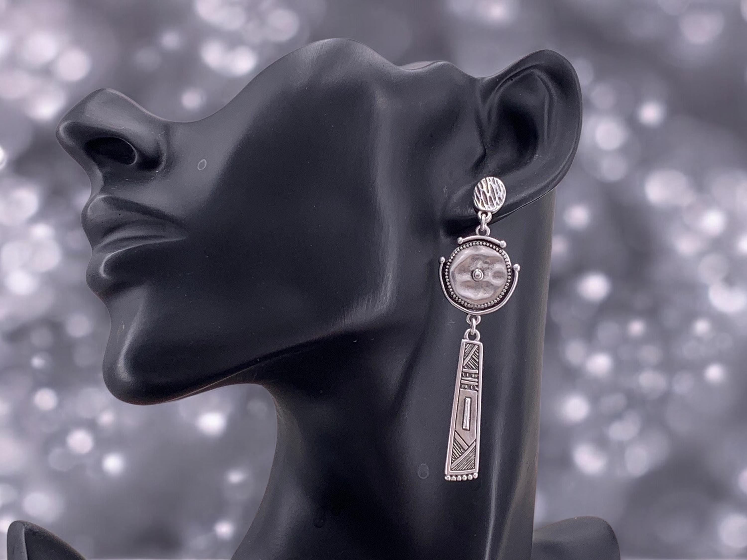 Ethnic long earrings, silver tribal earrings, statement earrings, chunky silver earrings, engraved earrings, drop earrings, dangle earrings