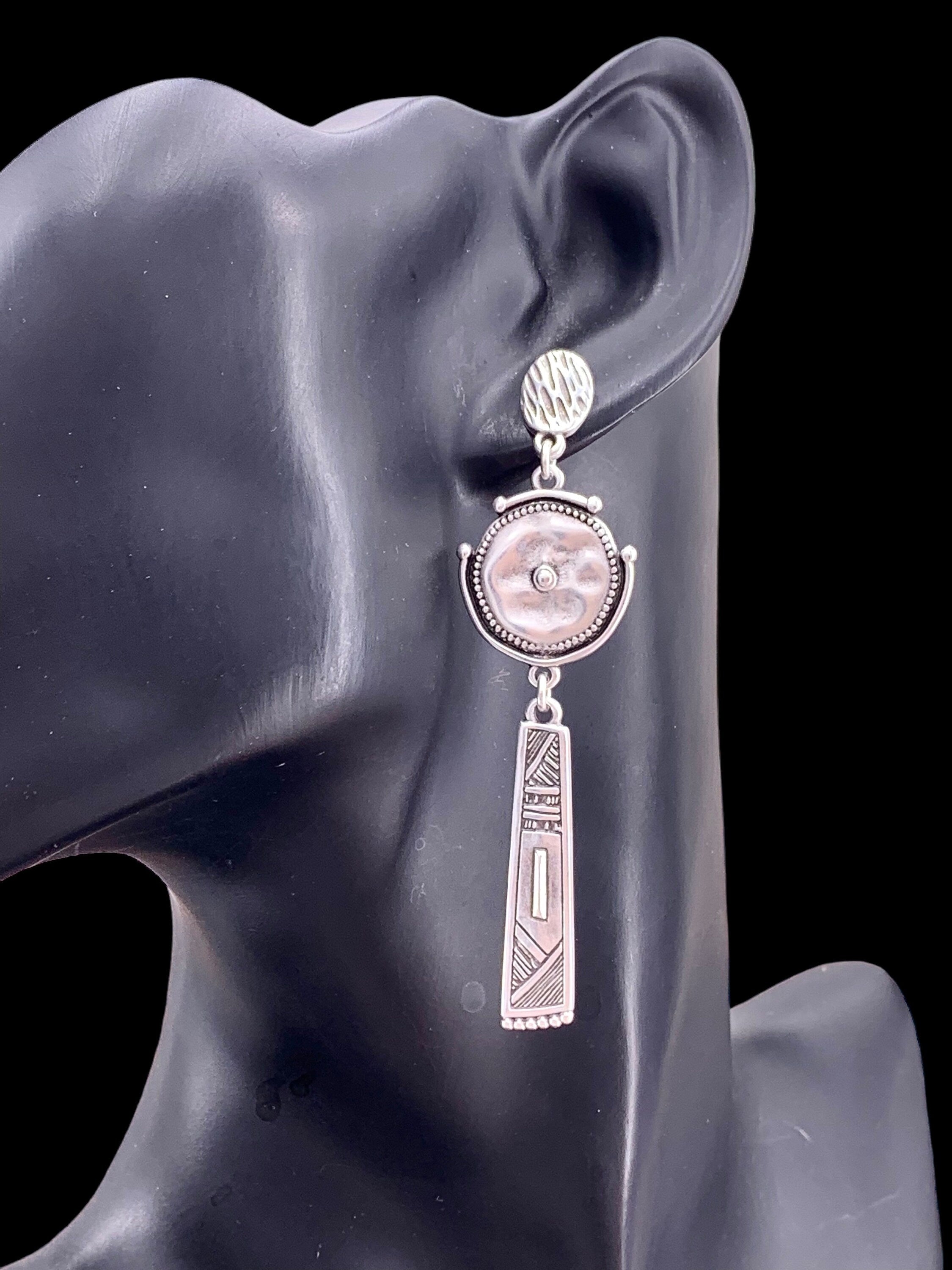 Ethnic long earrings, silver tribal earrings, statement earrings, chunky silver earrings, engraved earrings, drop earrings, dangle earrings
