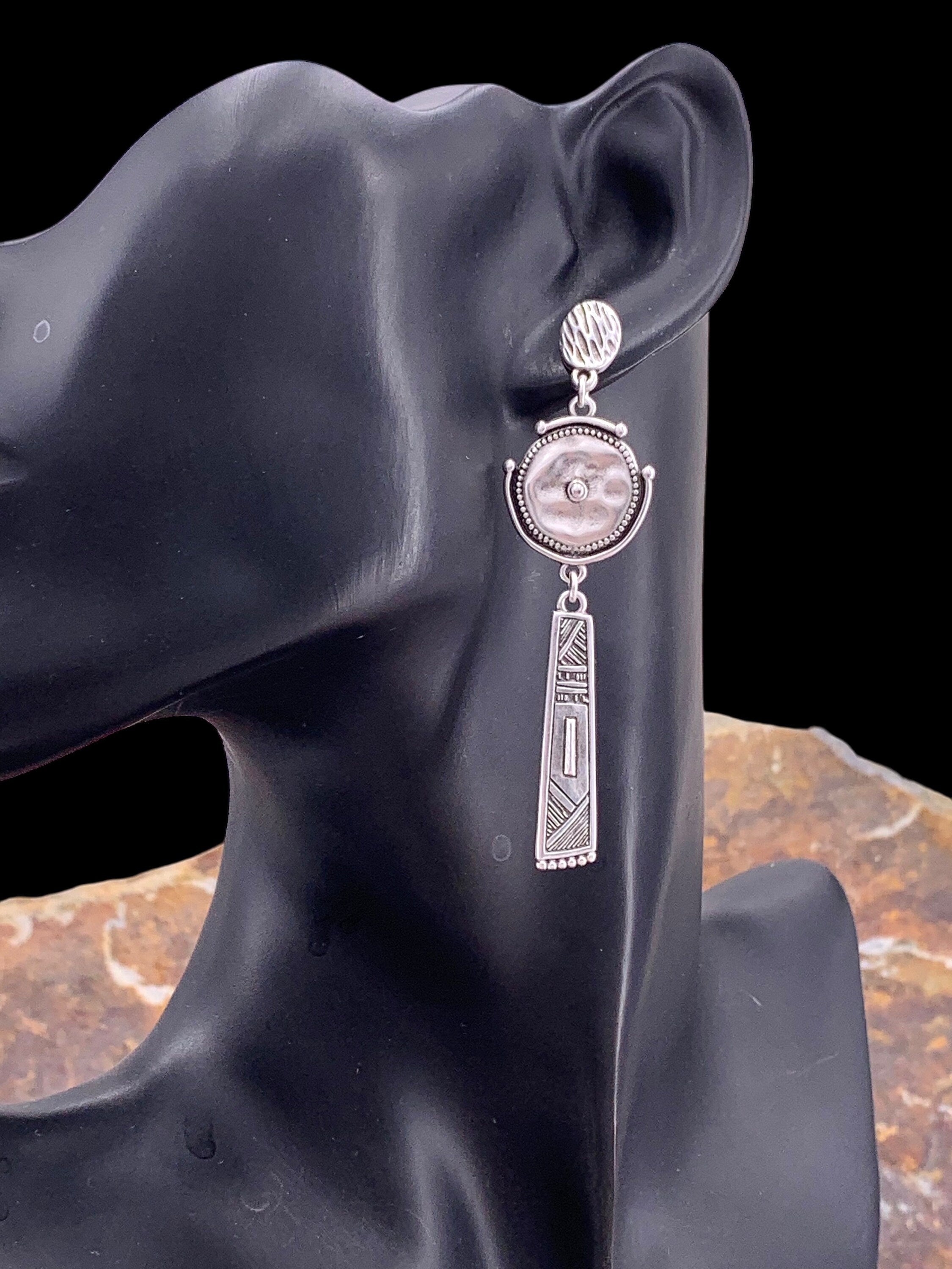 Ethnic long earrings, silver tribal earrings, statement earrings, chunky silver earrings, engraved earrings, drop earrings, dangle earrings