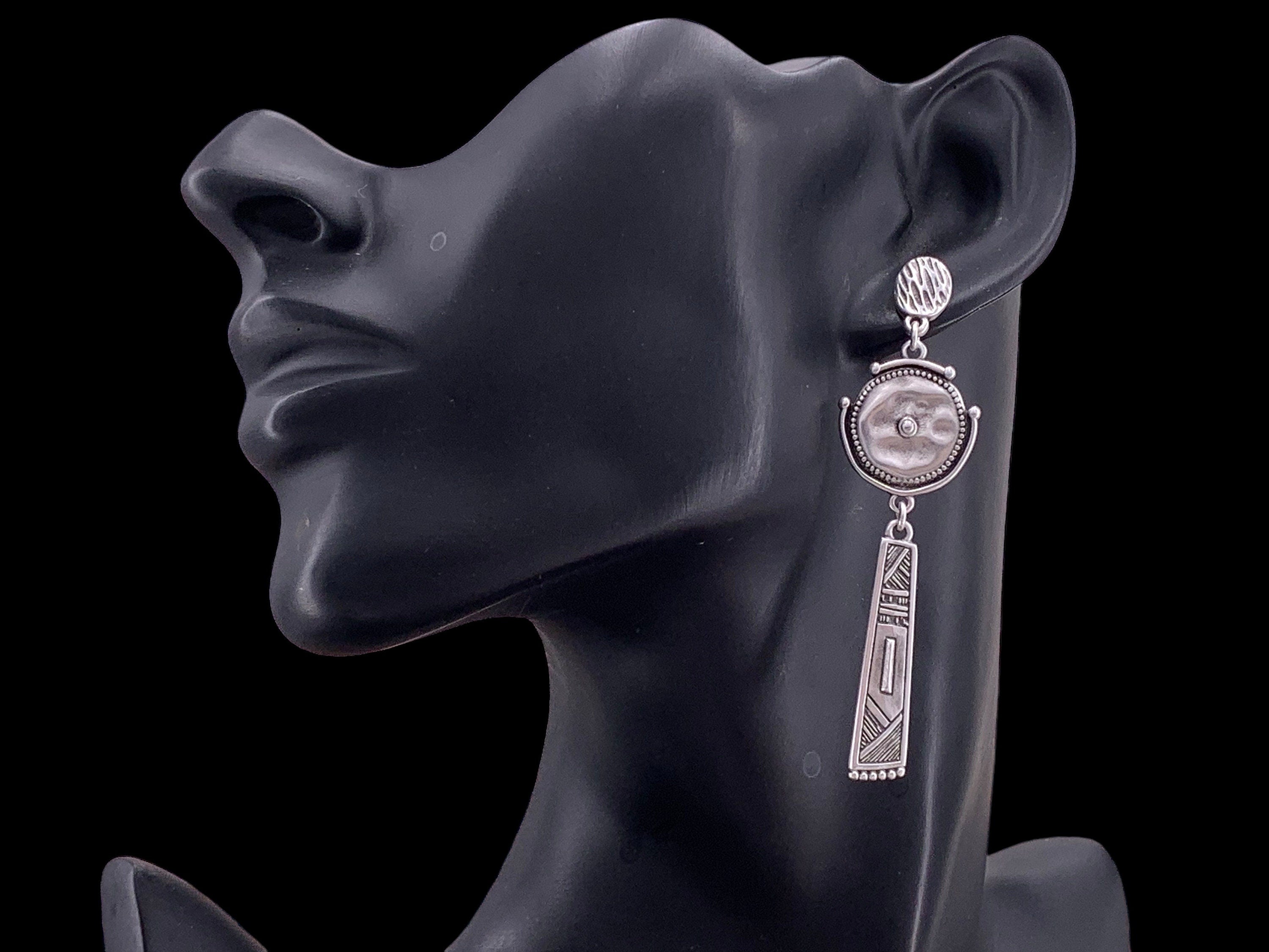 Ethnic long earrings, silver tribal earrings, statement earrings, chunky silver earrings, engraved earrings, drop earrings, dangle earrings