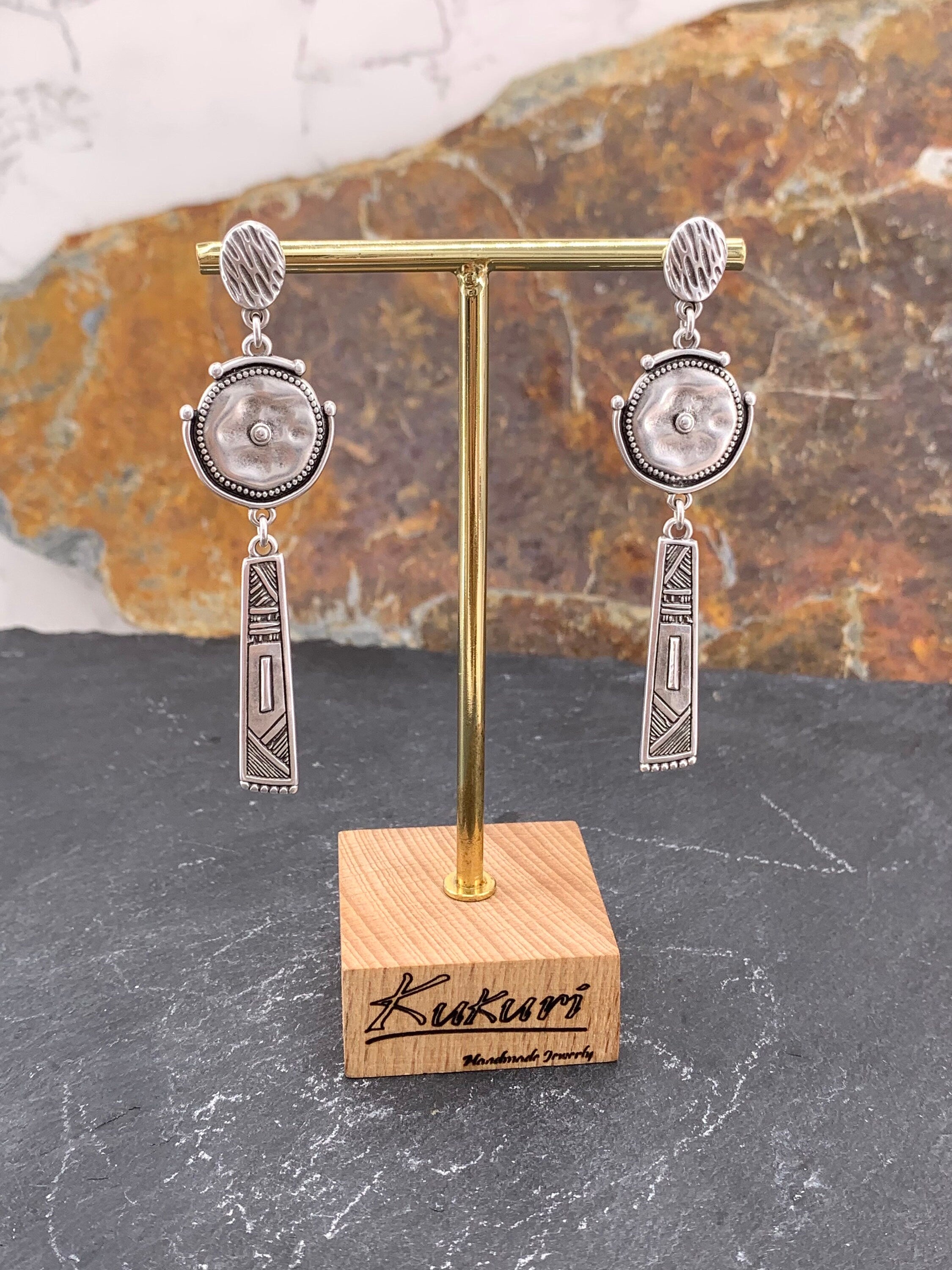 Ethnic long earrings, silver tribal earrings, statement earrings, chunky silver earrings, engraved earrings, drop earrings, dangle earrings