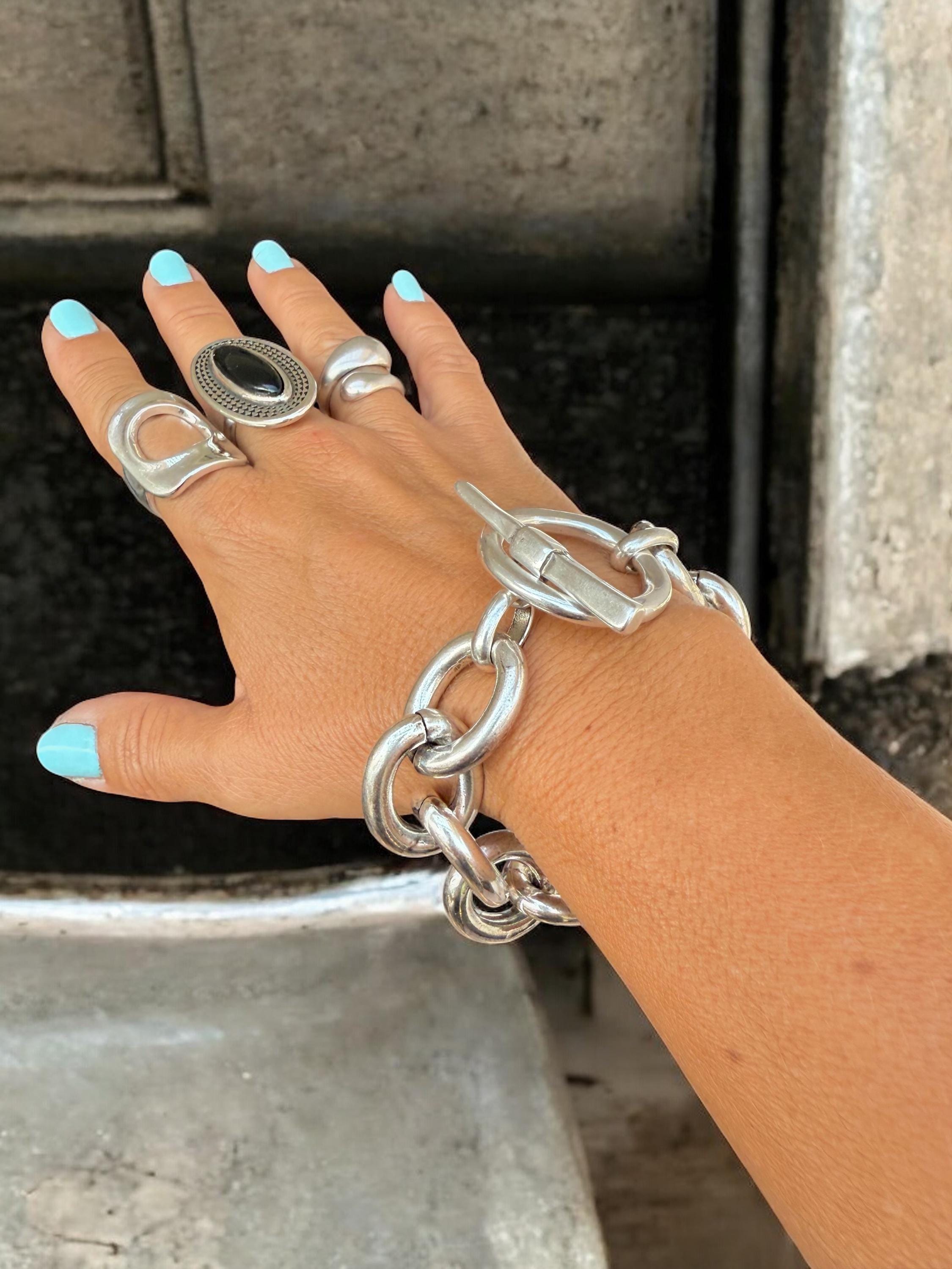 Chunky Silver Link Bracelet – Bold Statement Chain with Oversized Toggle Clasp – Sculptural Modern Jewelry