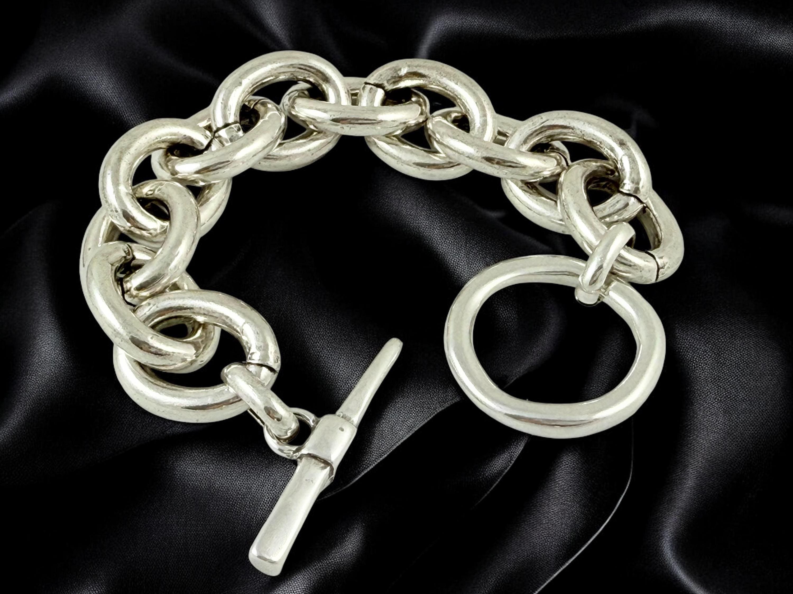 Chunky Silver Link Bracelet – Bold Statement Chain with Oversized Toggle Clasp – Sculptural Modern Jewelry