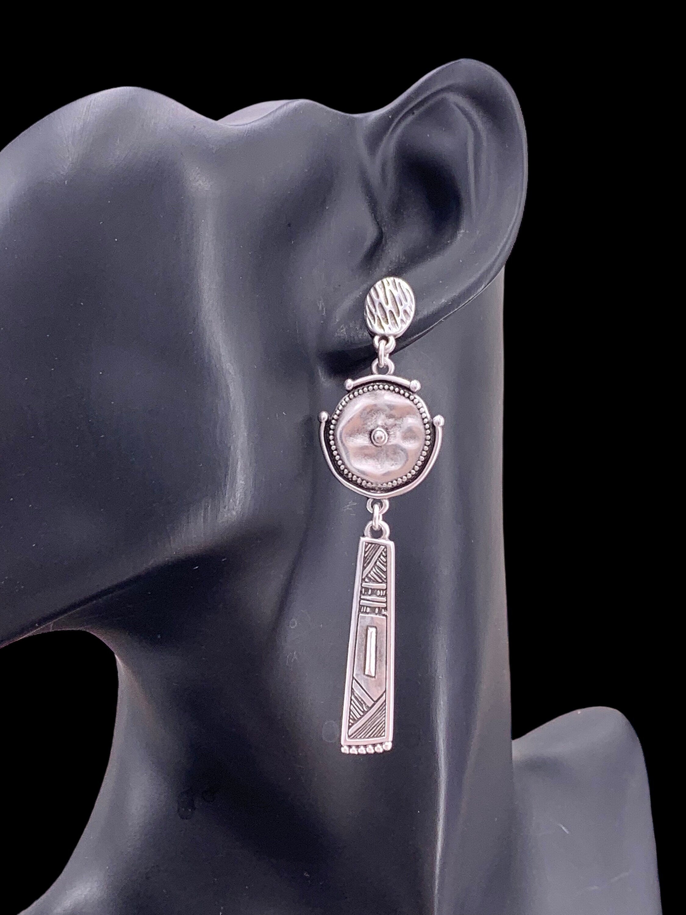 Ethnic long earrings, silver tribal earrings, statement earrings, chunky silver earrings, engraved earrings, drop earrings, dangle earrings