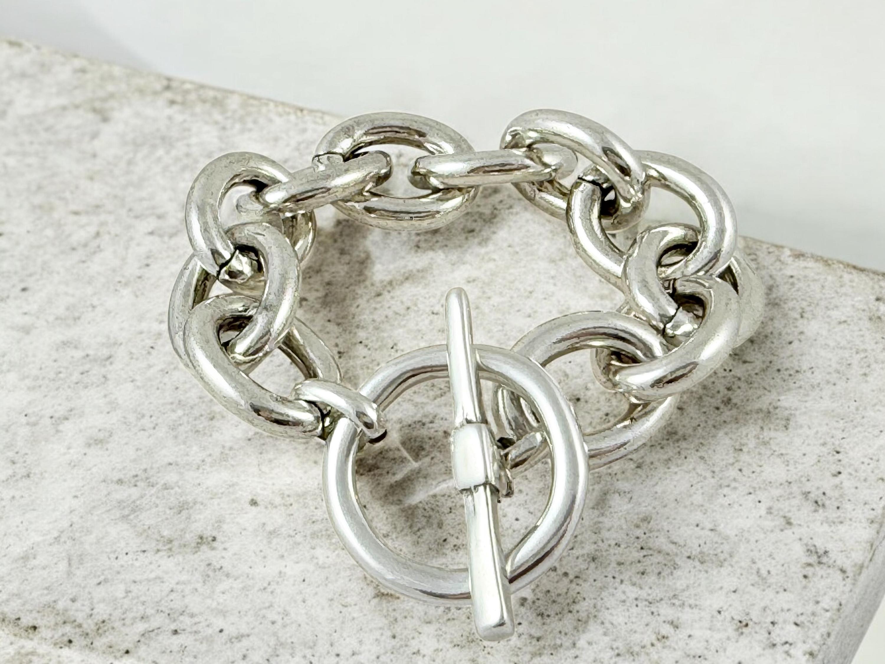 Chunky Silver Link Bracelet – Bold Statement Chain with Oversized Toggle Clasp – Sculptural Modern Jewelry