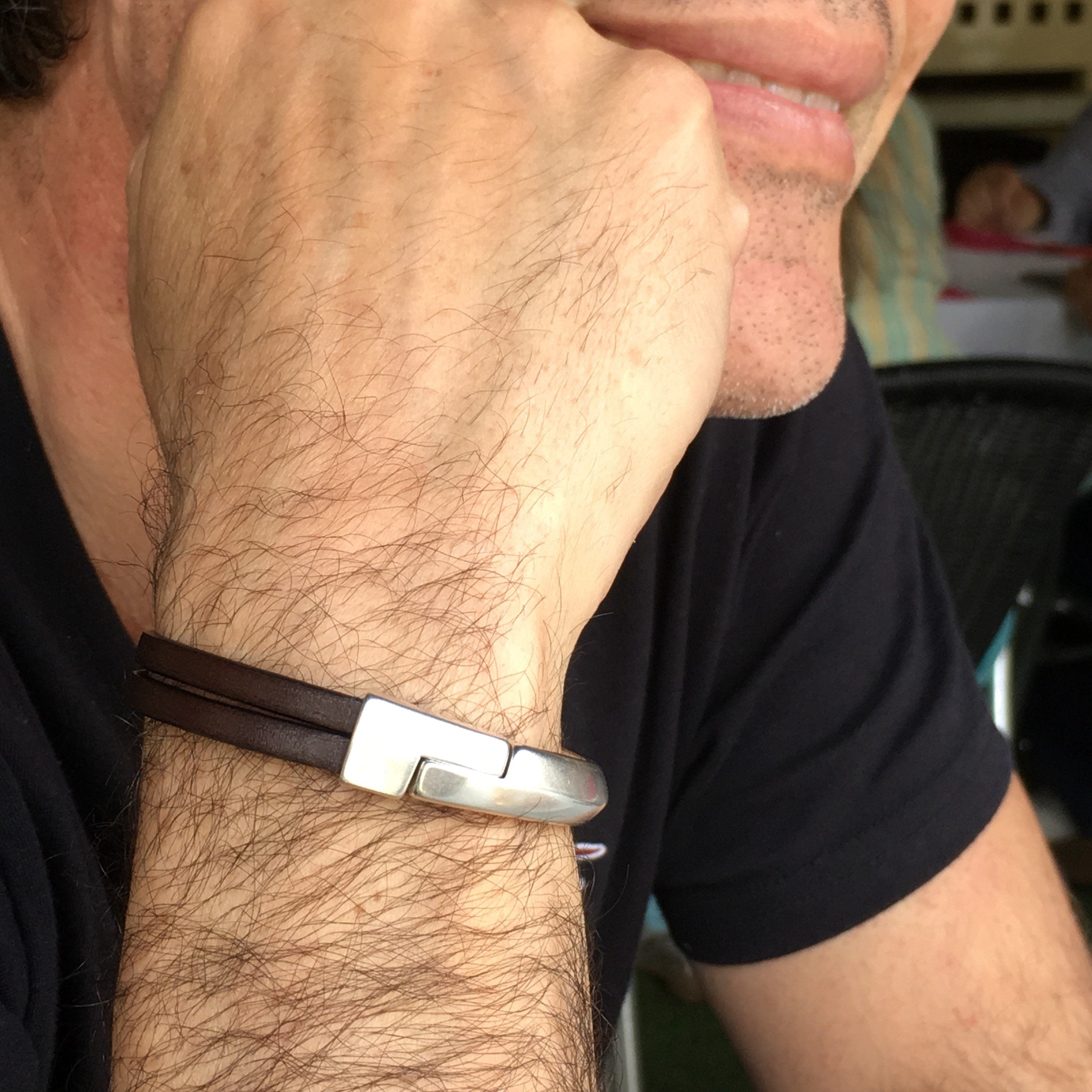 Handmade Leather Bracelet for Men: Silver Clasp, Elegant Gift