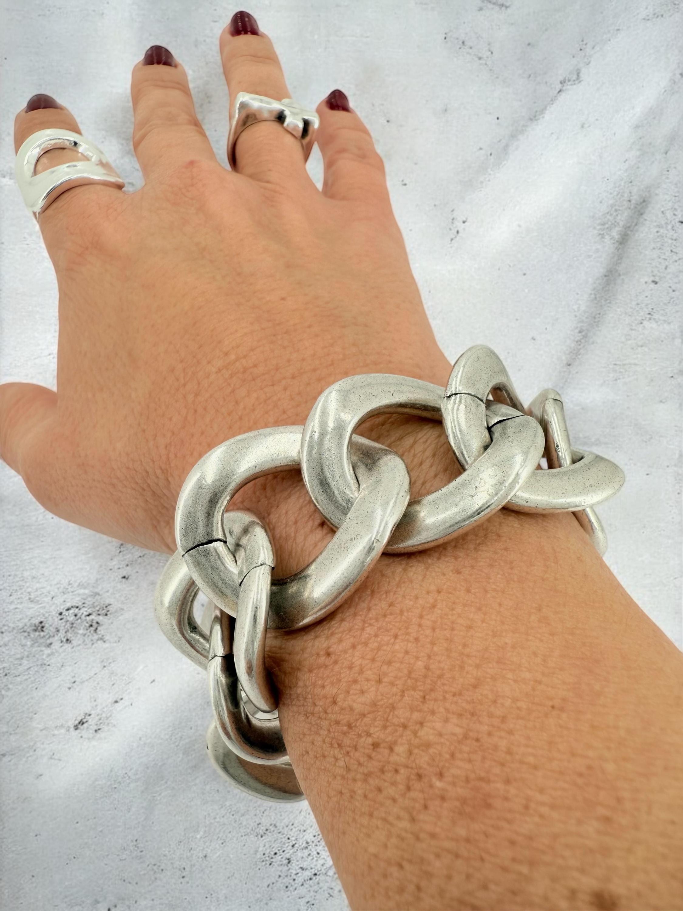 Chunky silver bracelet, tube bracelet, silver bold bracelet, silver chain bracelet, thick link bracelet, uno de 50 style, statement bracelet