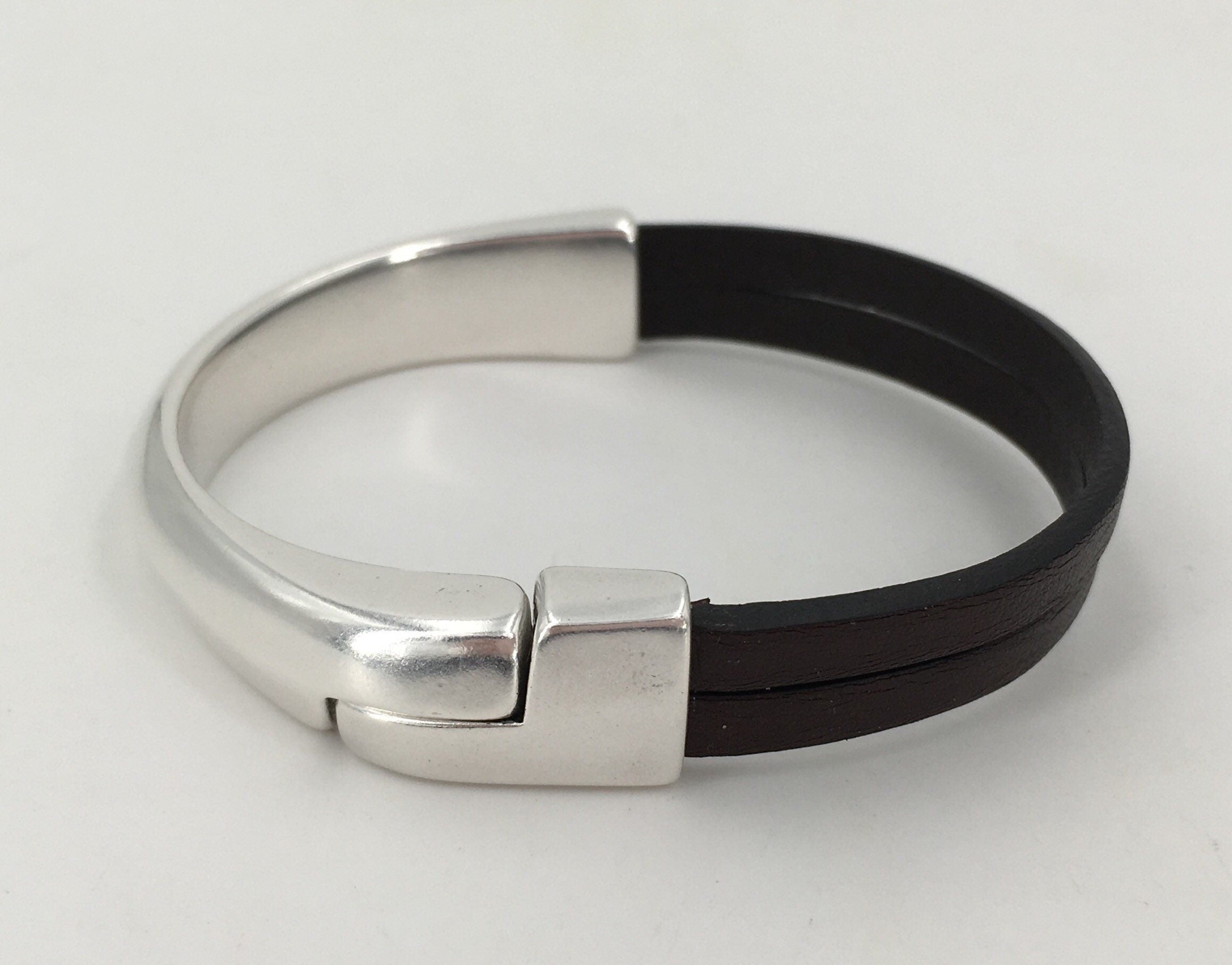 Handmade Leather Bracelet for Men: Silver Clasp, Elegant Gift