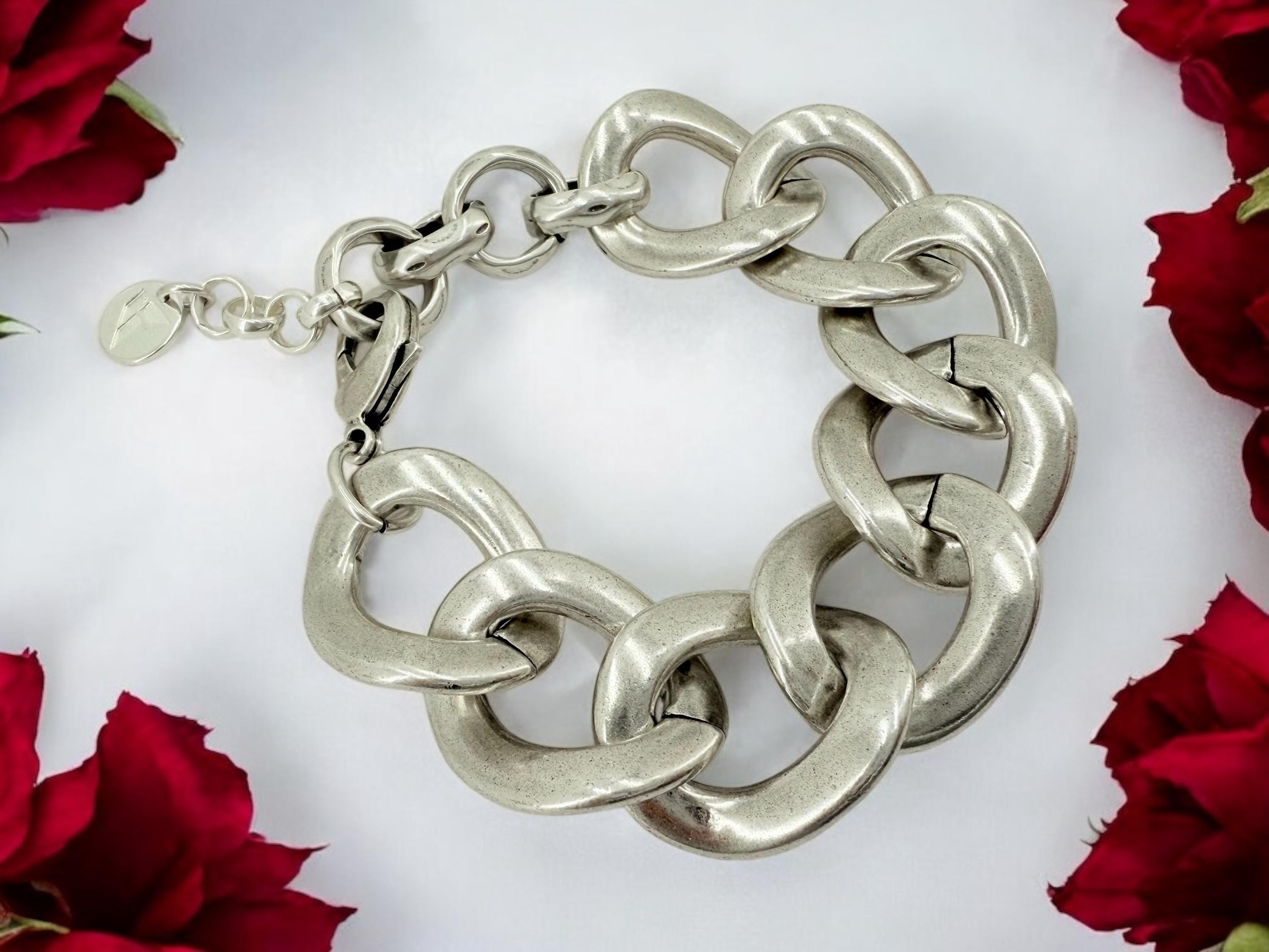 Chunky silver bracelet, tube bracelet, silver bold bracelet, silver chain bracelet, thick link bracelet, uno de 50 style, statement bracelet