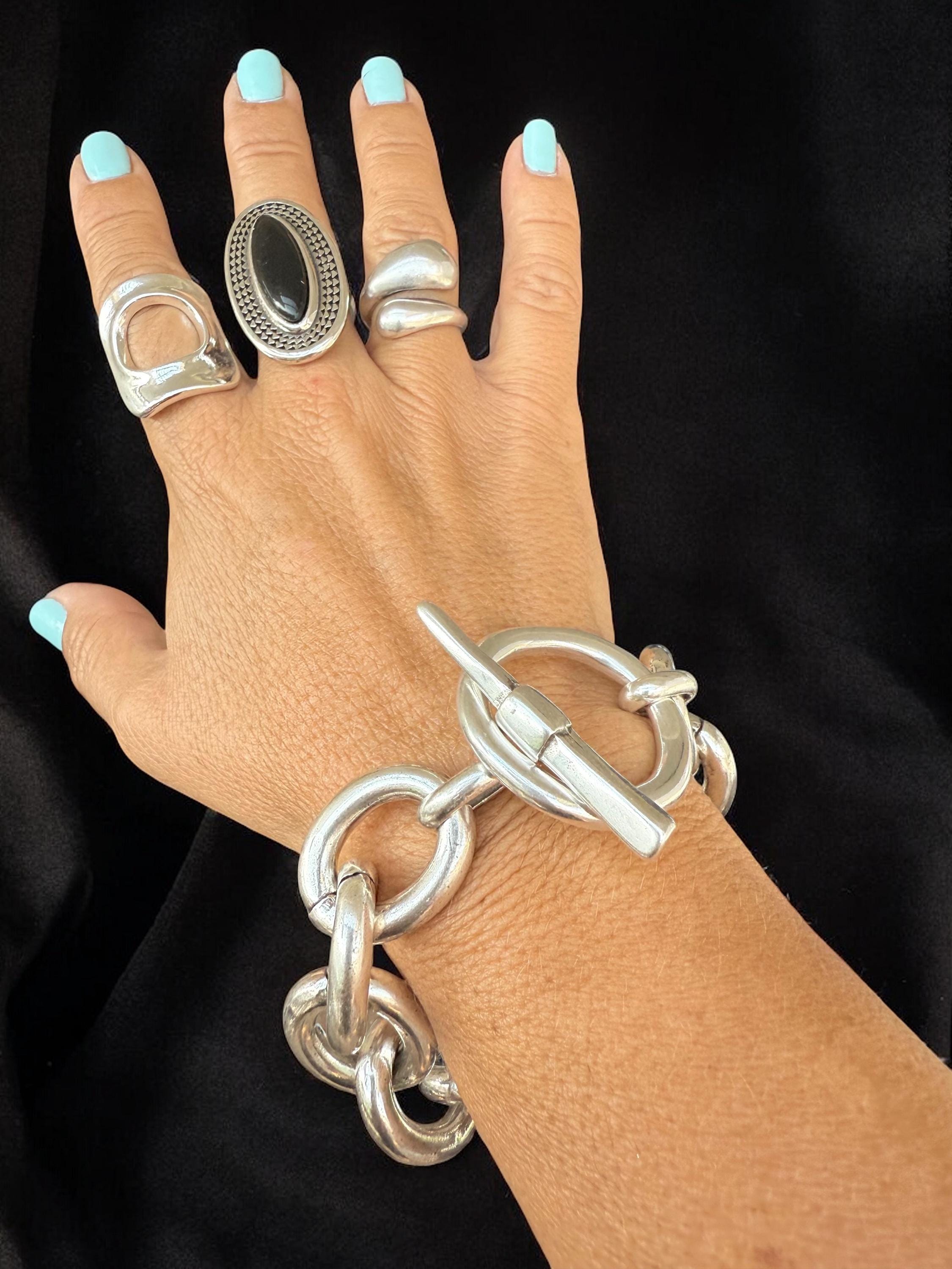 Chunky Silver Link Bracelet – Bold Statement Chain with Oversized Toggle Clasp – Sculptural Modern Jewelry