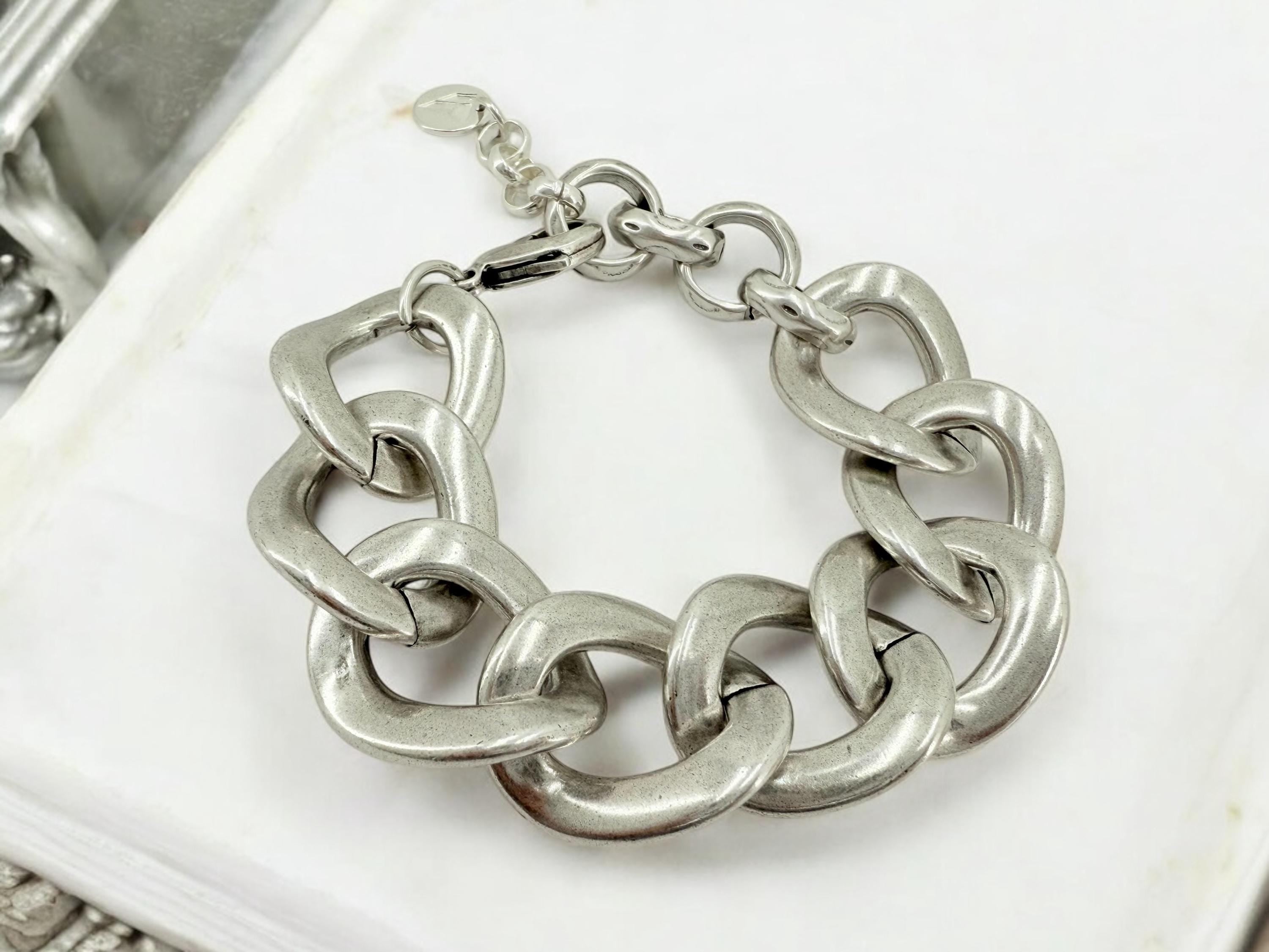 Chunky silver bracelet, tube bracelet, silver bold bracelet, silver chain bracelet, thick link bracelet, uno de 50 style, statement bracelet
