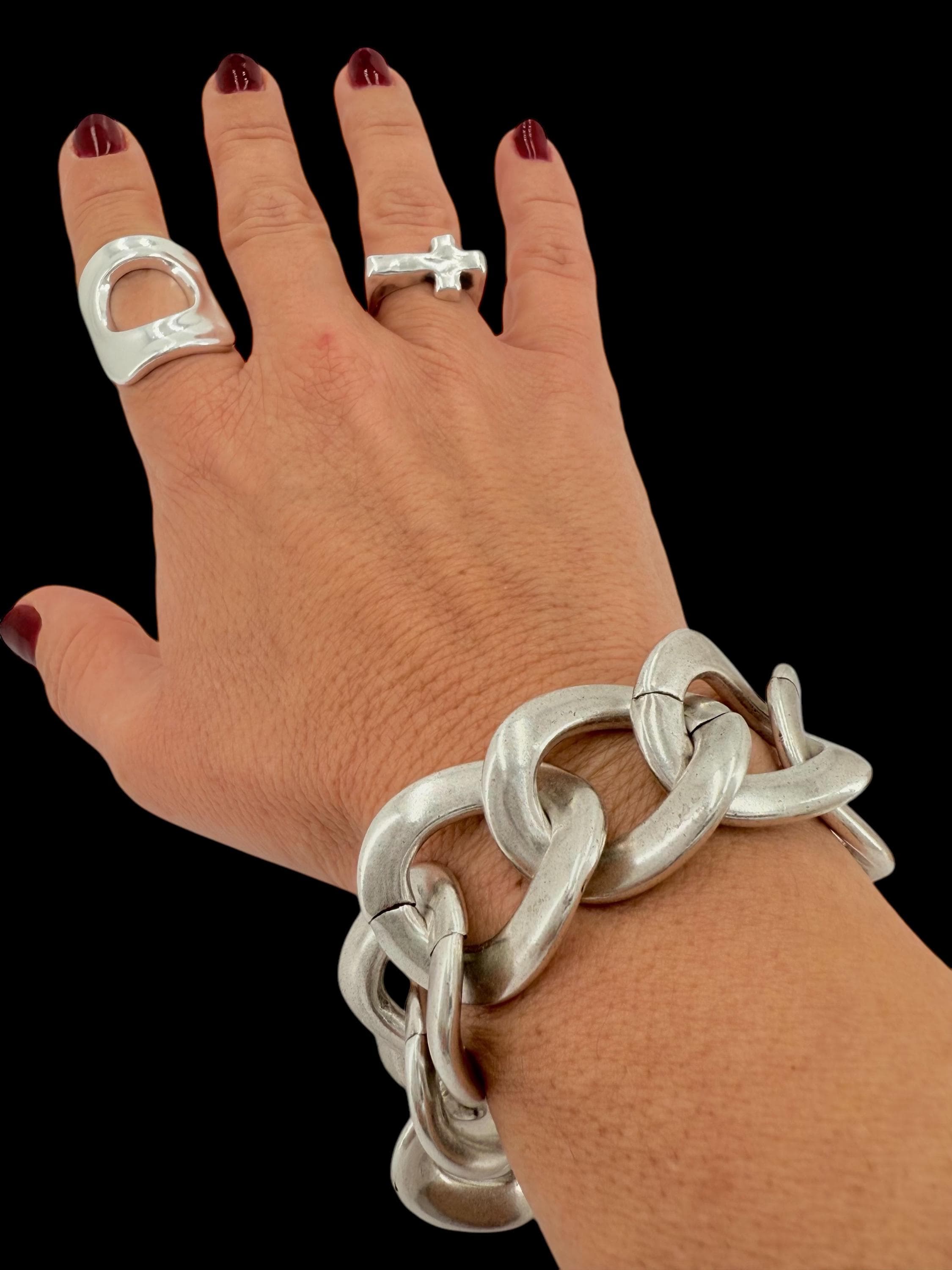 Chunky silver bracelet, tube bracelet, silver bold bracelet, silver chain bracelet, thick link bracelet, uno de 50 style, statement bracelet